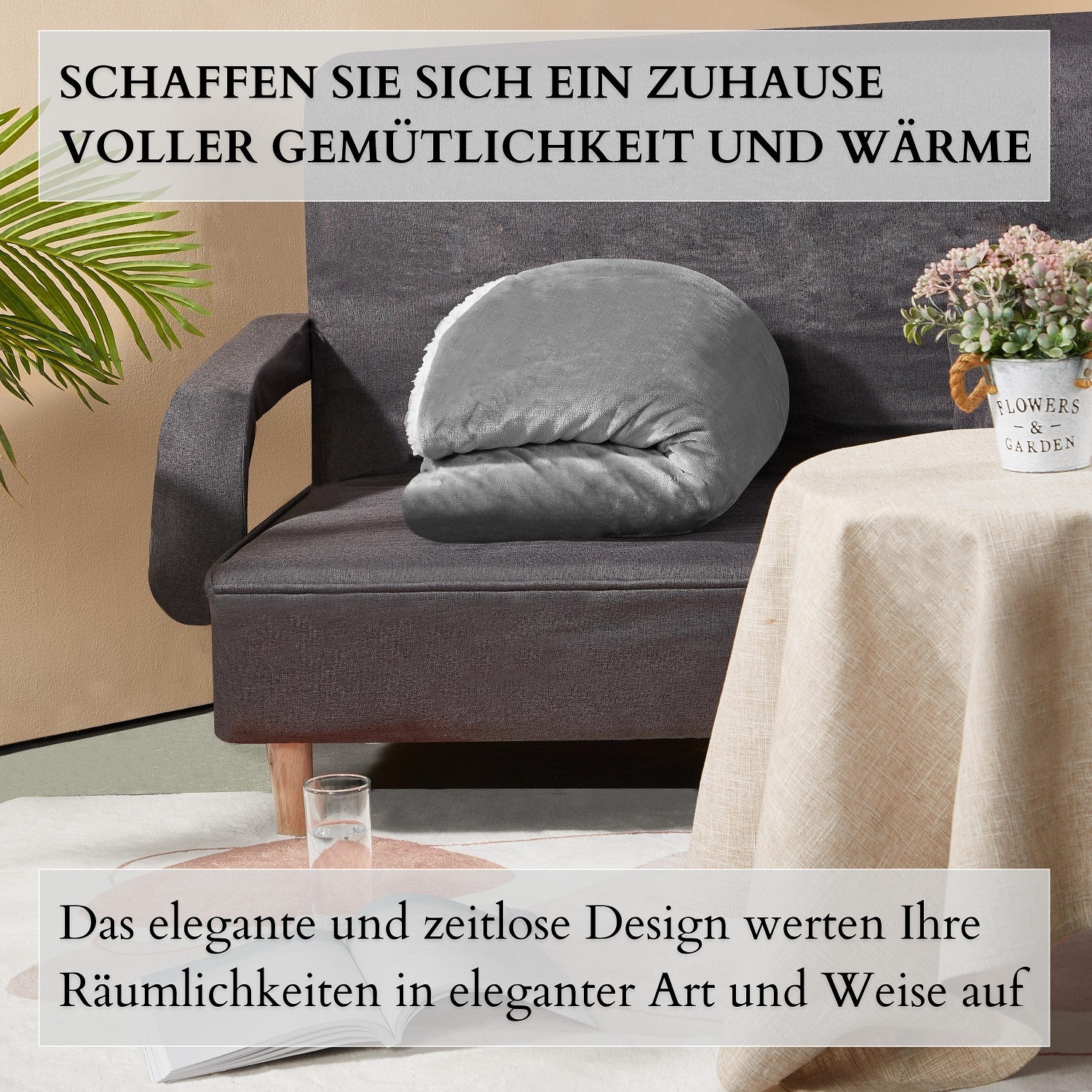 Ecosa EO-9507 Kuscheldecke 130*150cm Dunkelsilber+Weiß