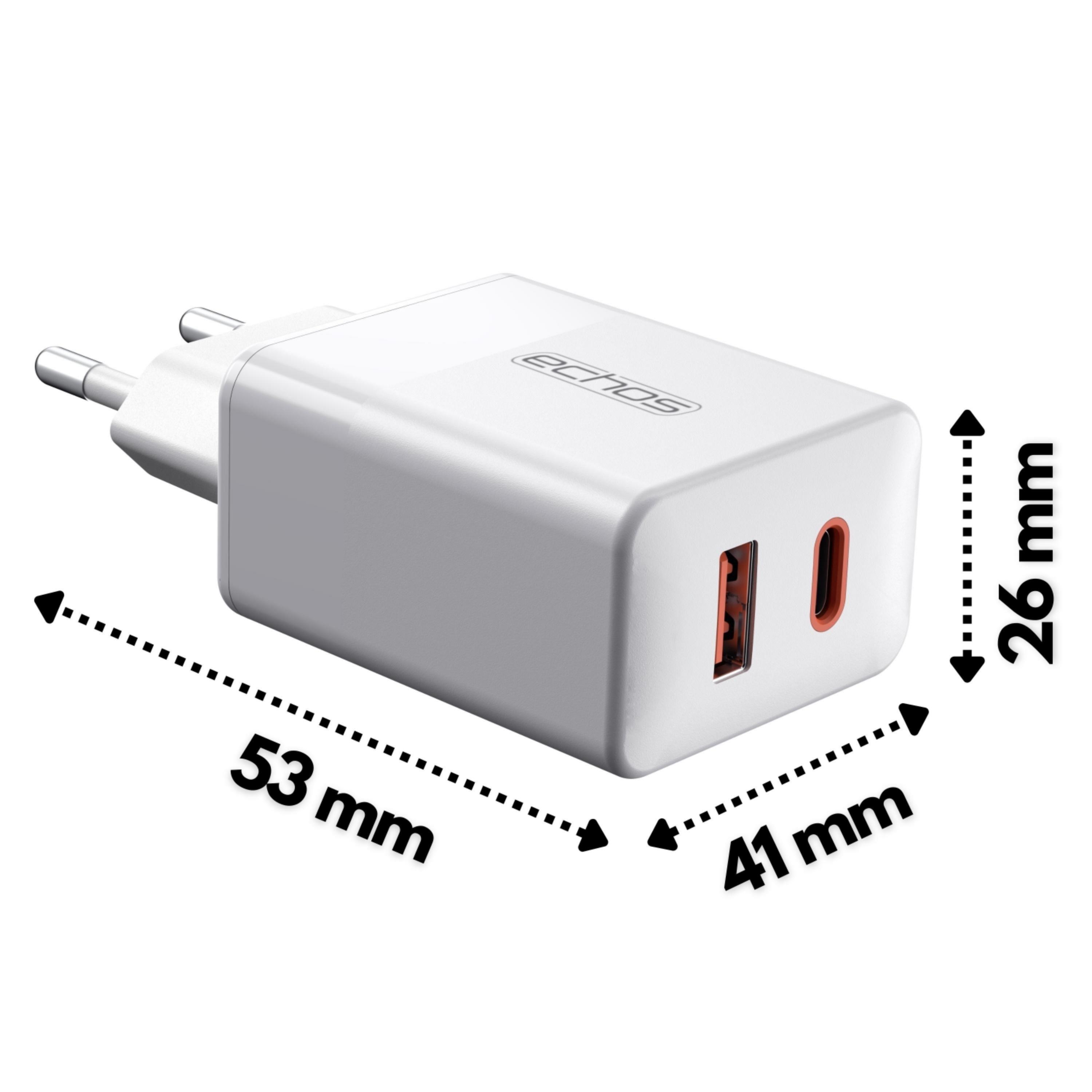 Echos 33W Dualport USB-C + USB-A Schnellladegerät | QC3.0, PD und PPS