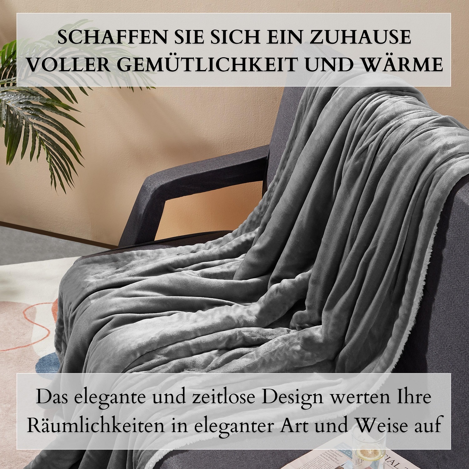 Ecosa EO-9507 Kuscheldecke 130*150cm Dunkelsilber+Weiß