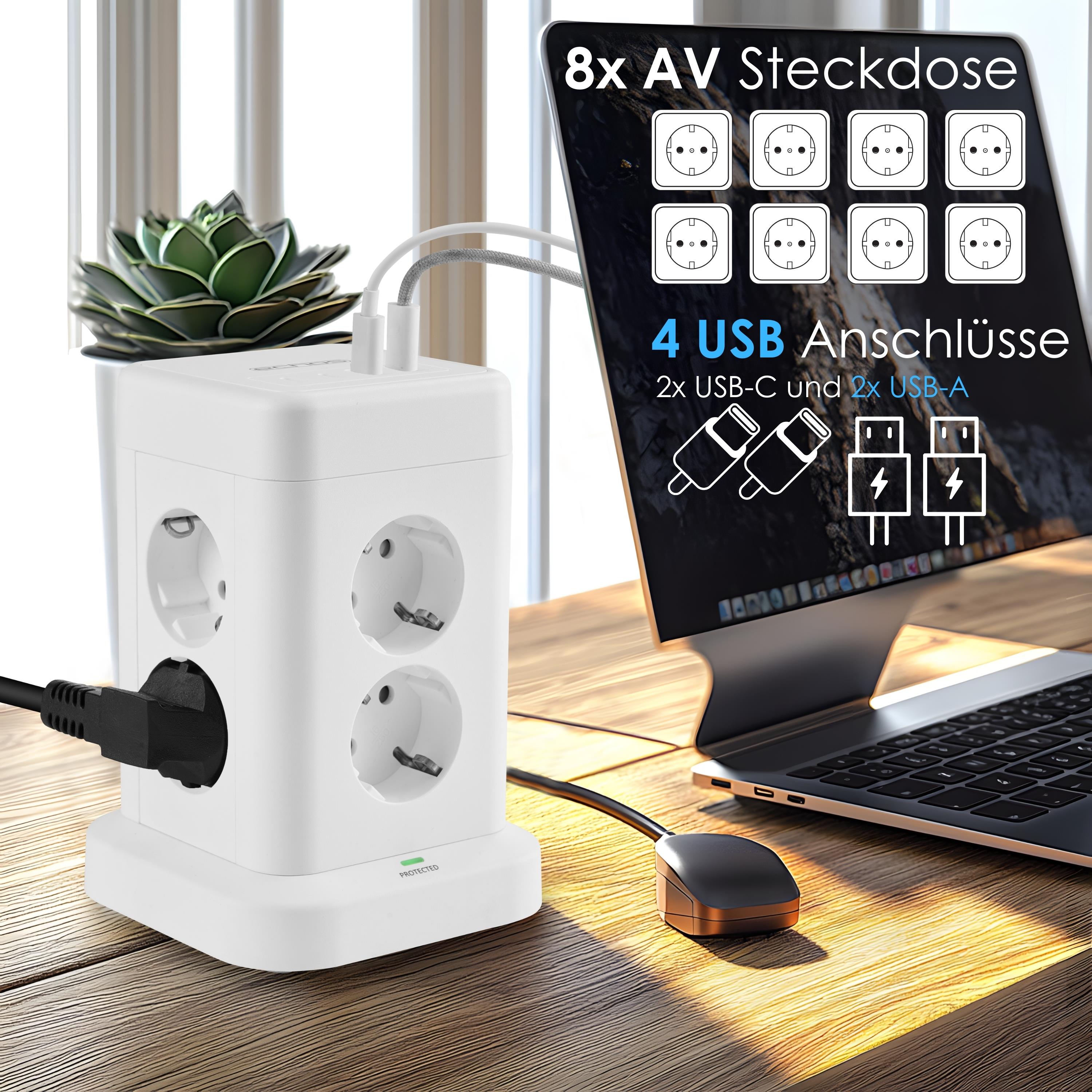 Echos Eco-4135 Steckdosenturm Weiß mit Kabel Echos Eco-4135 Steckdosenturm Weiß mit Kabel