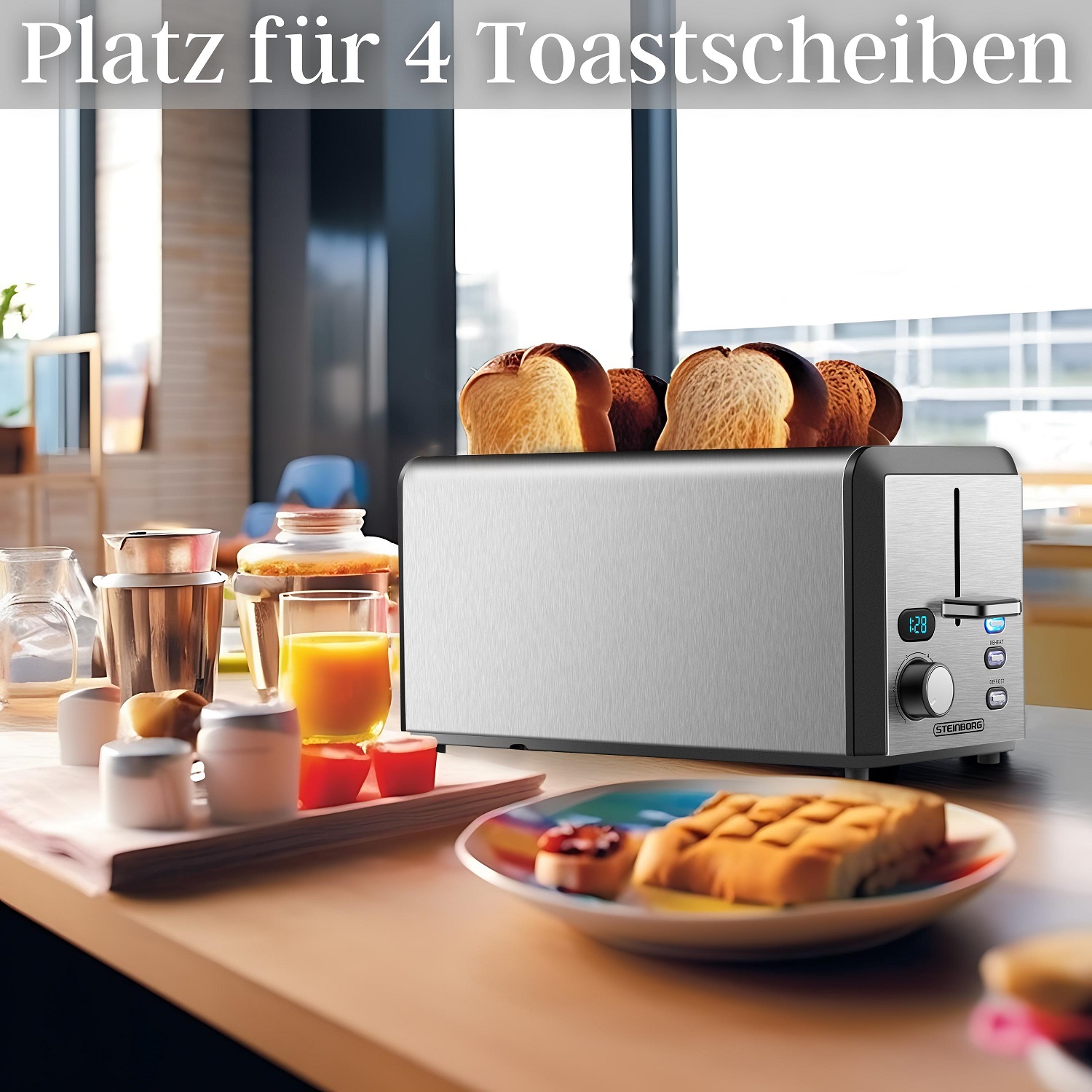 Steinborg Toaster Langschlitz | 4 Scheiben Toastautomat 1500 W Steinborg Toaster Langschlitz | 4 Scheiben Toastautomat 1500 W