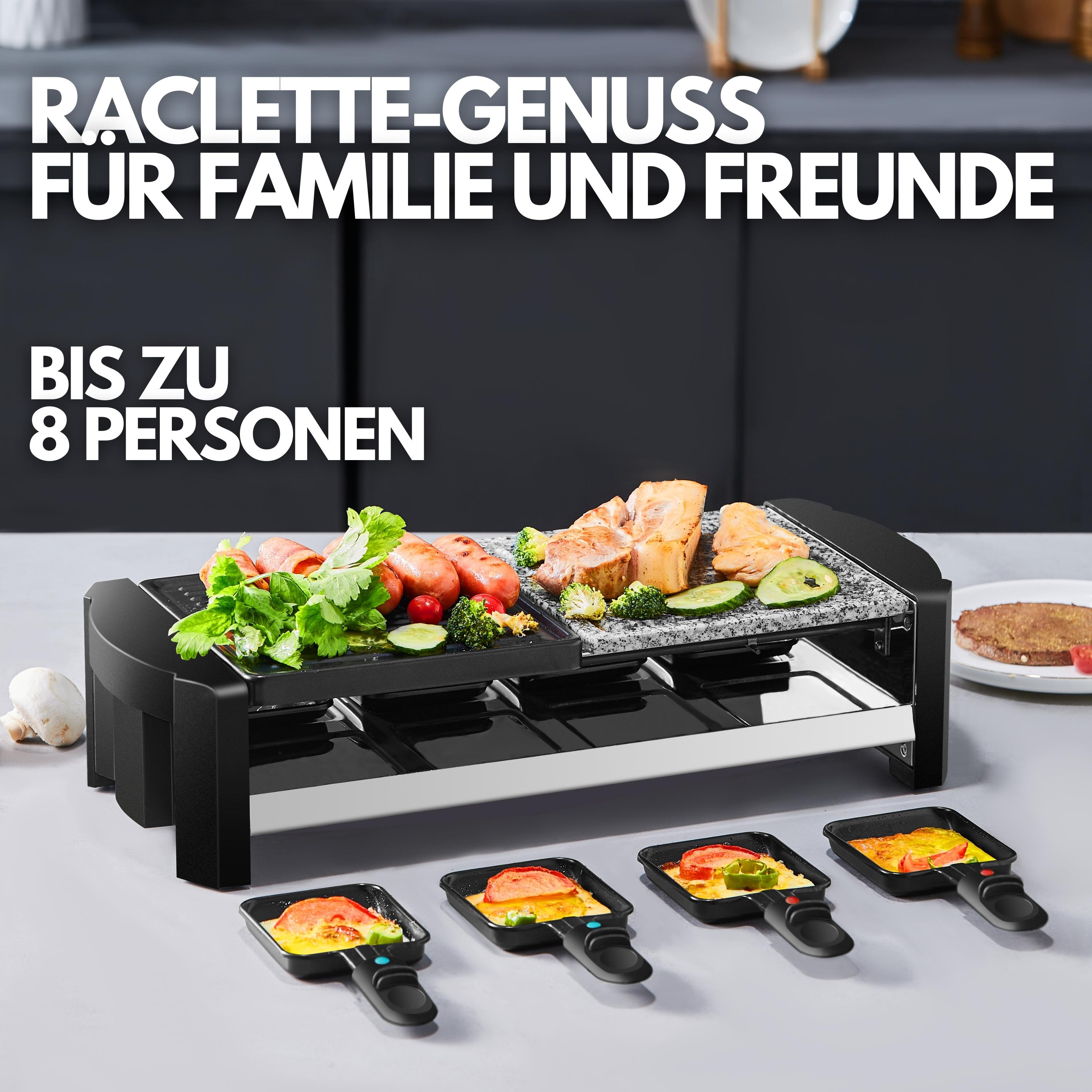 Steinborg Raclette Grill | Raclette Party Grill für 8 Personen | Mit kombinierter Grillfläche