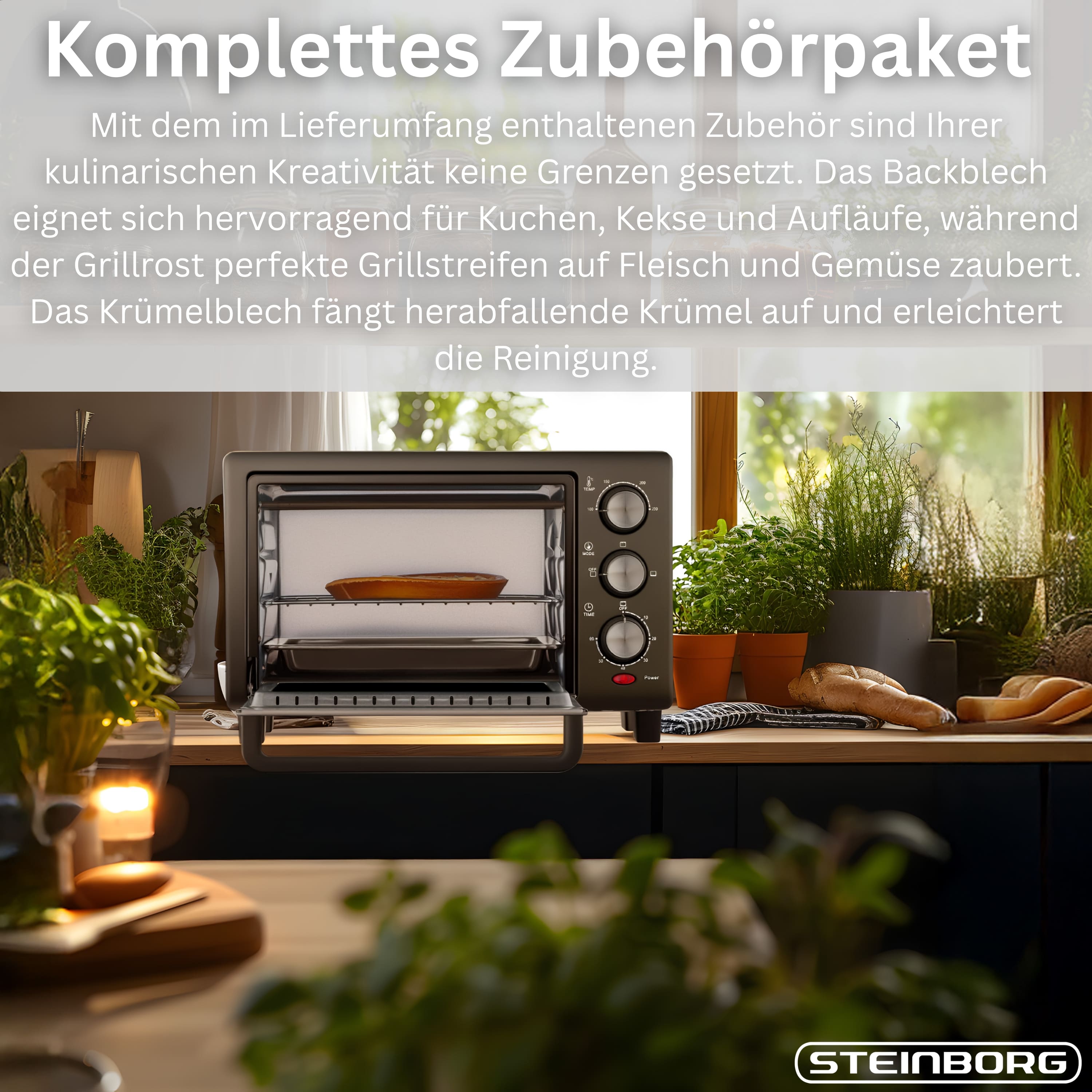 Steinborg Minibackofen 15L | 1200 Watt | 60 min Timer