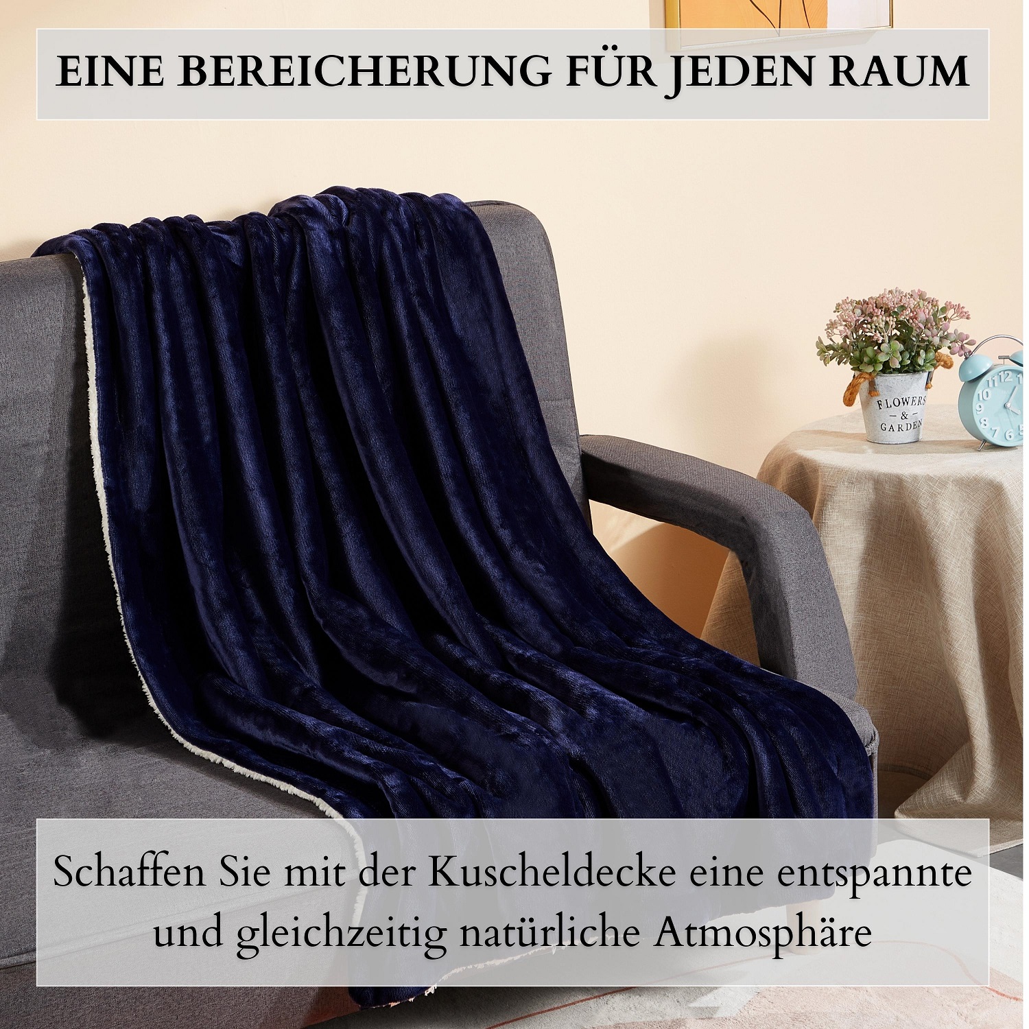 Ecosa EO-9508 Kuscheldecke 130*150cm Marine Blau+Weiß