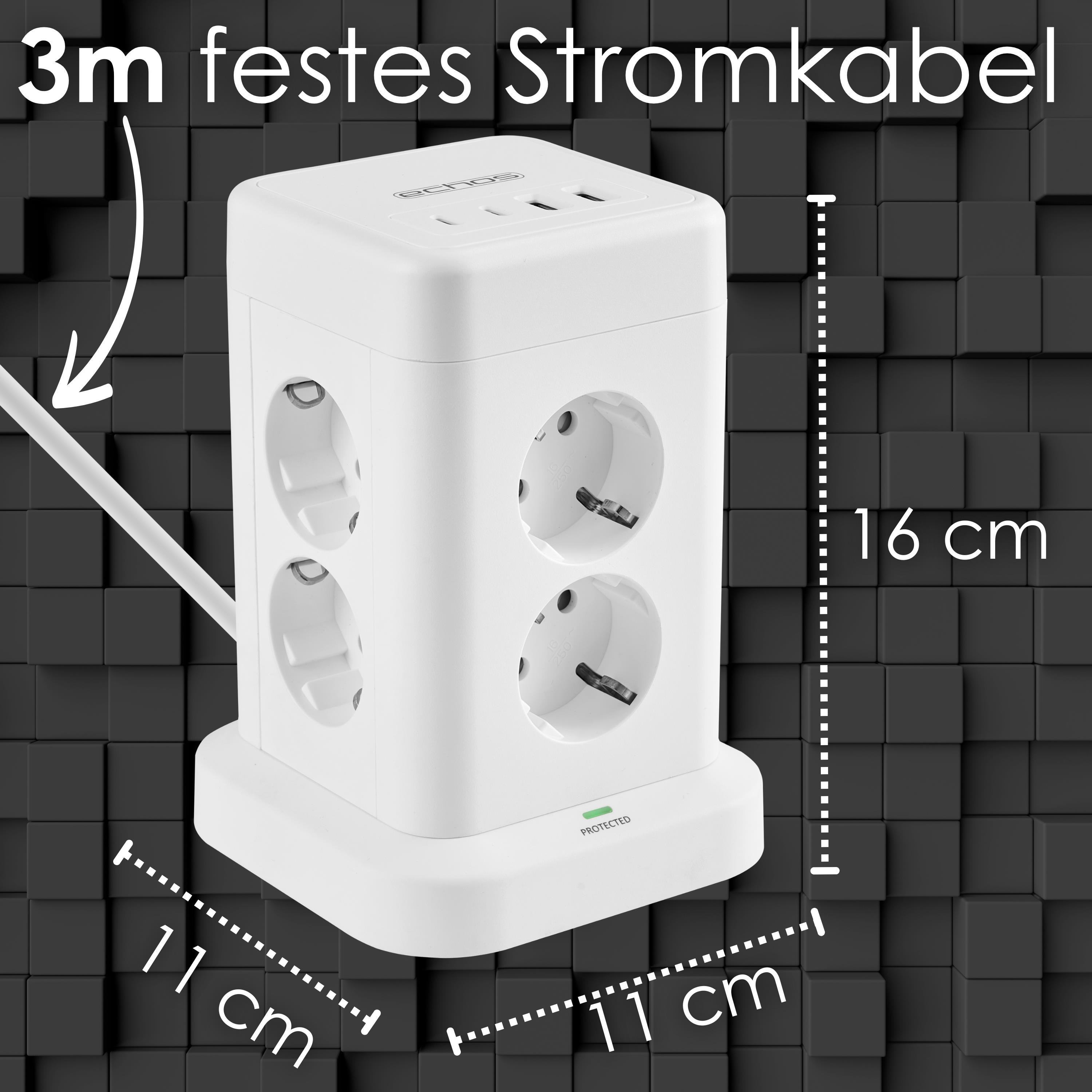 Echos Eco-4135 Steckdosenturm Weiß mit Kabel Echos Eco-4135 Steckdosenturm Weiß mit Kabel