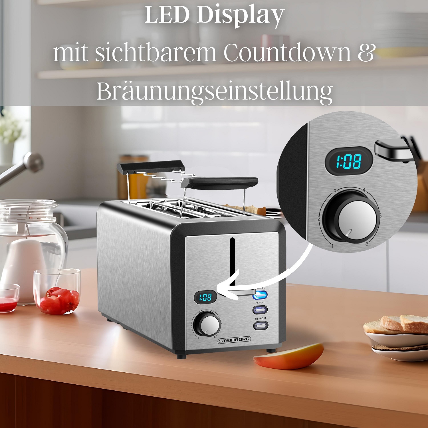 Steinborg Toaster Langschlitz | 4 Scheiben Toastautomat 1500 W Steinborg Toaster Langschlitz | 4 Scheiben Toastautomat 1500 W