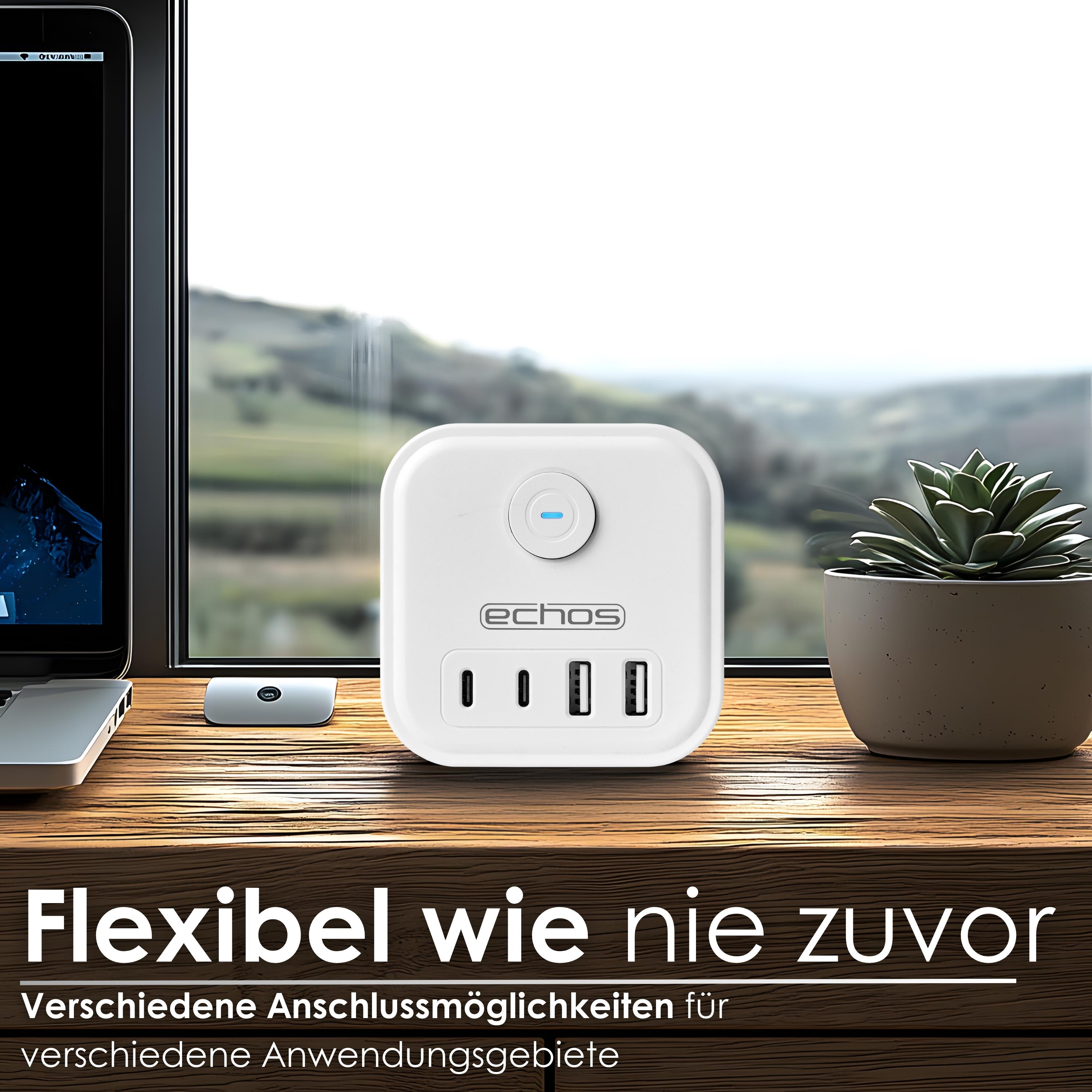 Echos Eco-4132 Steckdosenwürfel Weiß Silber ohne Kabel Echos Eco-4132 Steckdosenwürfel Weiß Silber ohne Kabel