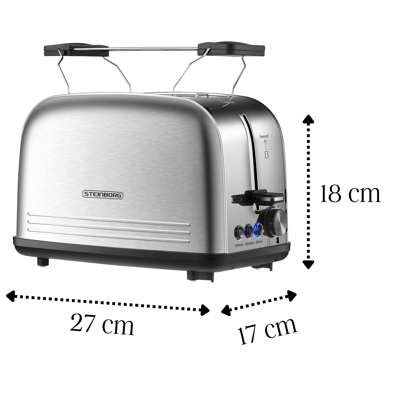 Steinborg 2 Scheiben Edelstahl Toaster | Mit Brötchenaufsatz