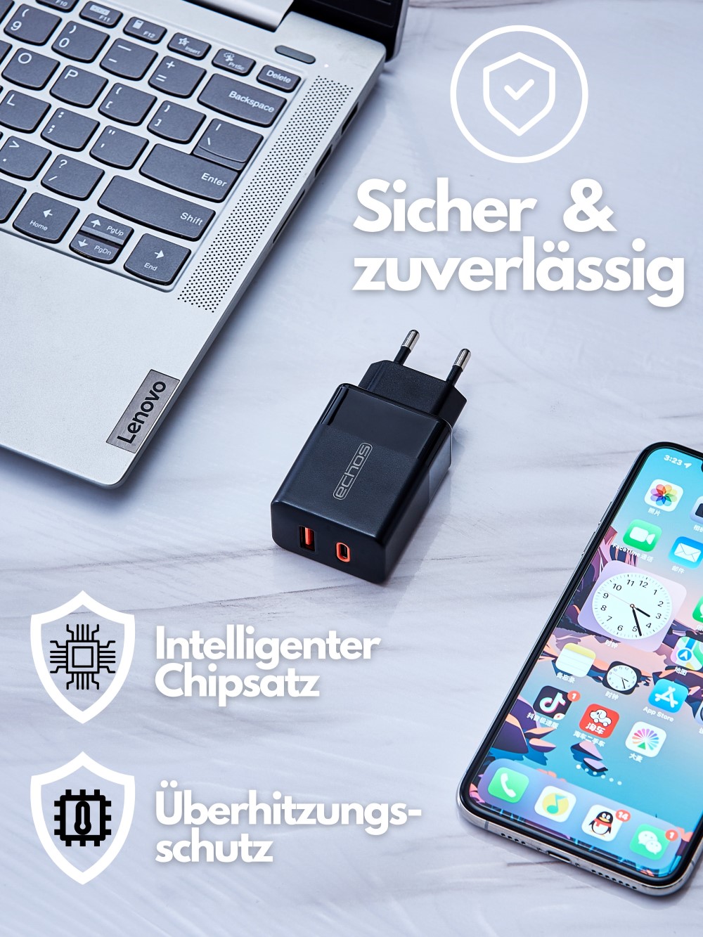 Echos Eco-4043 Dual Port Schnellladegerät 25W schwarz Echos Eco-4043 Dual Port Schnellladegerät 25W schwarz