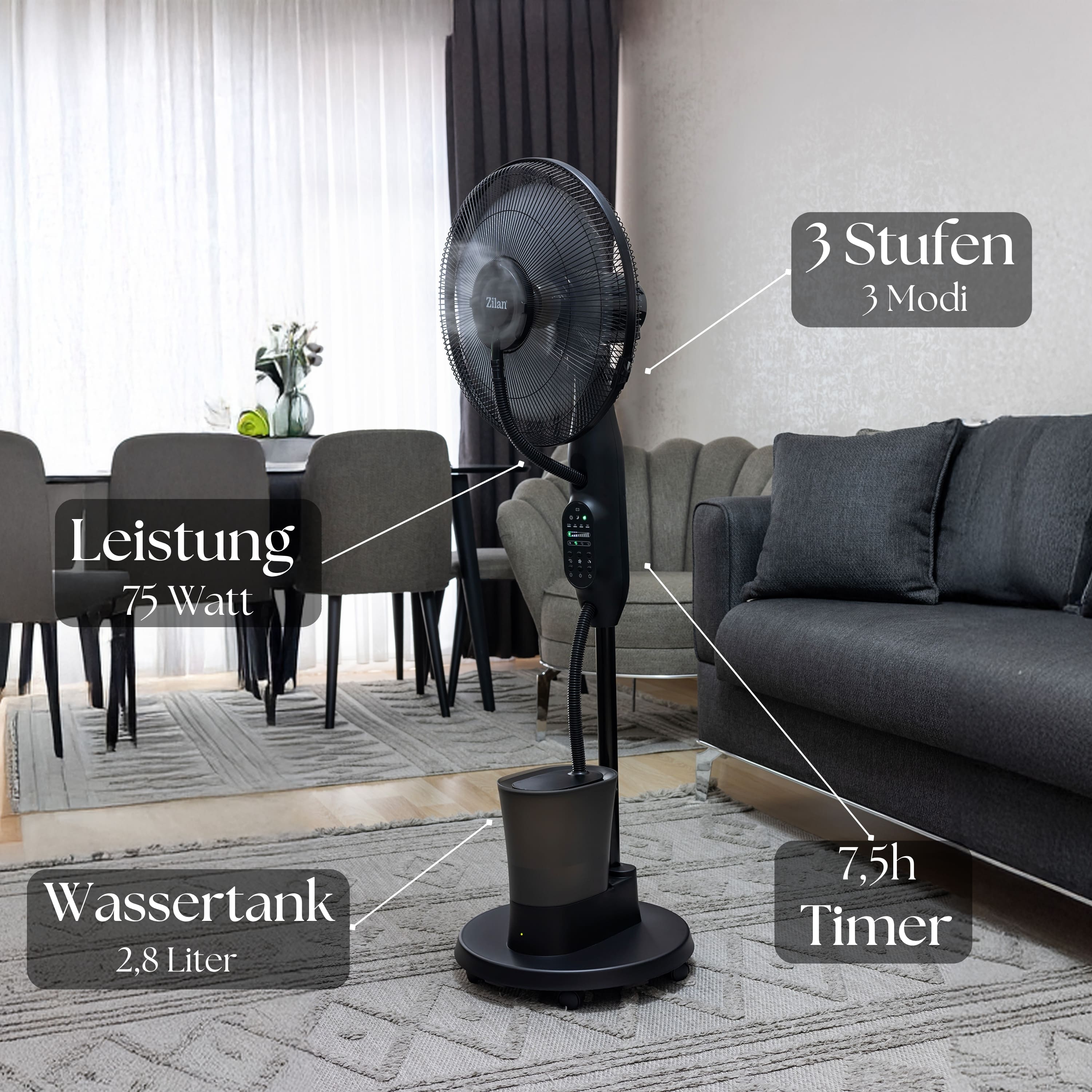 Zilan ZLN-0977 Standventilator mit Sprühsystem