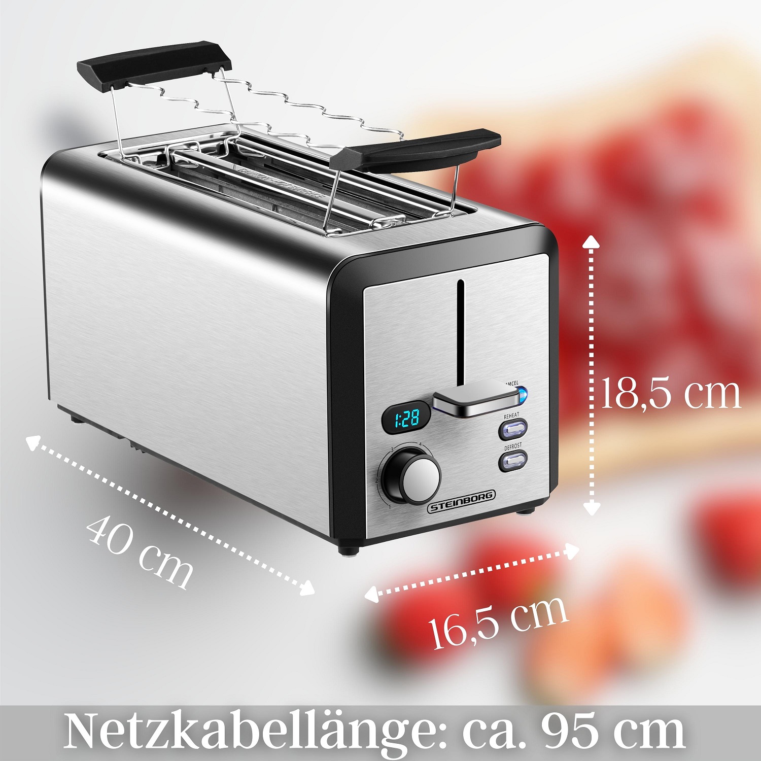 Steinborg Toaster Langschlitz | 4 Scheiben Toastautomat 1500 W Steinborg Toaster Langschlitz | 4 Scheiben Toastautomat 1500 W