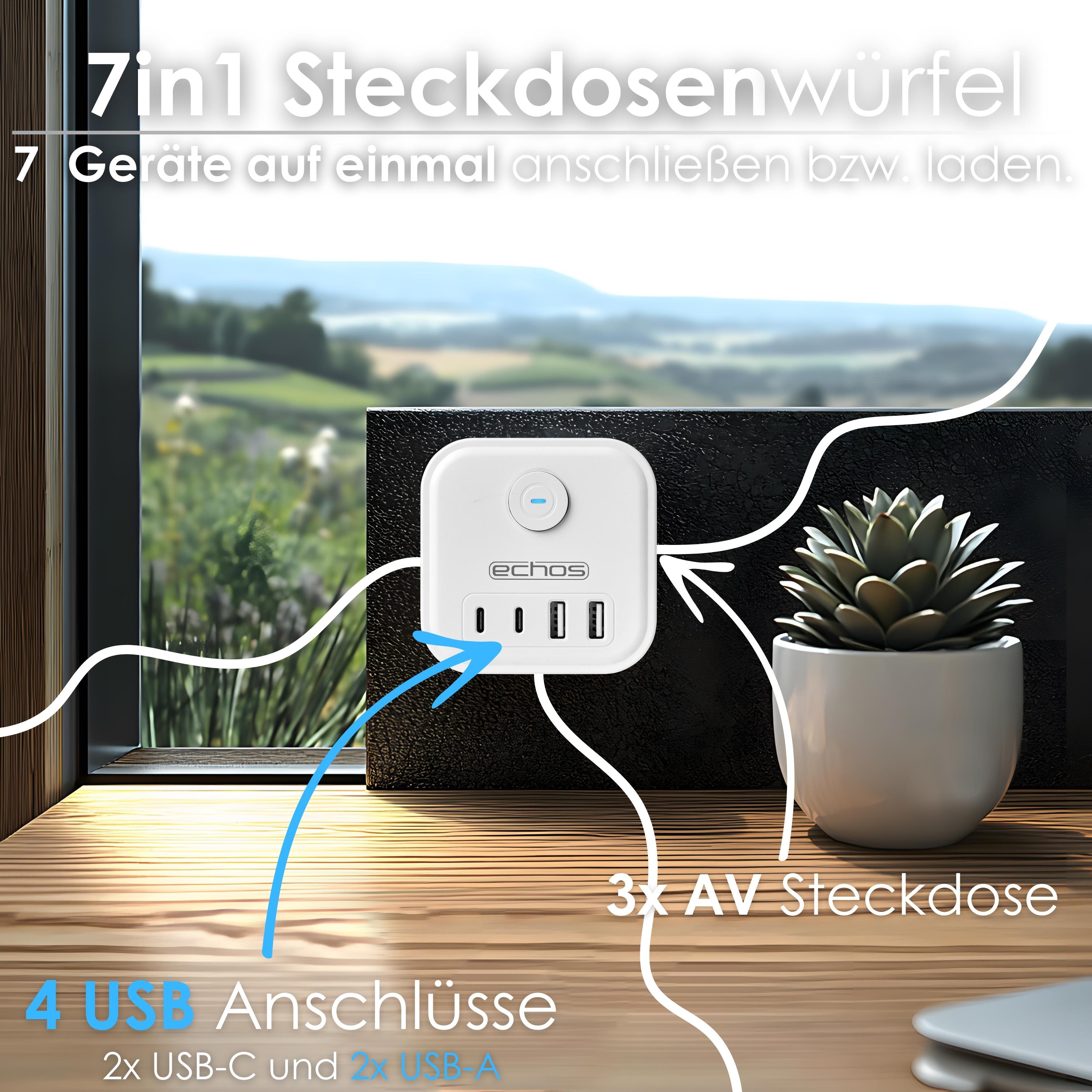 Echos Eco-4132 Steckdosenwürfel Weiß Silber ohne Kabel Echos Eco-4132 Steckdosenwürfel Weiß Silber ohne Kabel