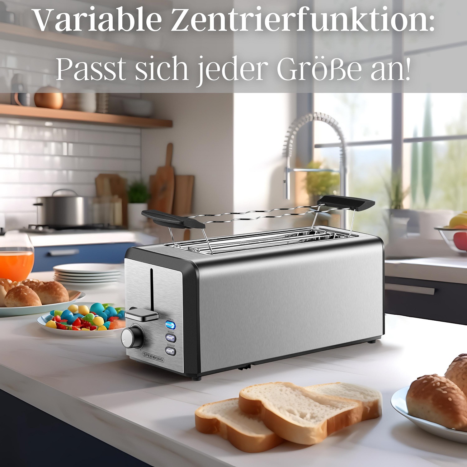 Steinborg Toaster Langschlitz | 4 Scheiben Toastautomat 1500 W Steinborg Toaster Langschlitz | 4 Scheiben Toastautomat 1500 W