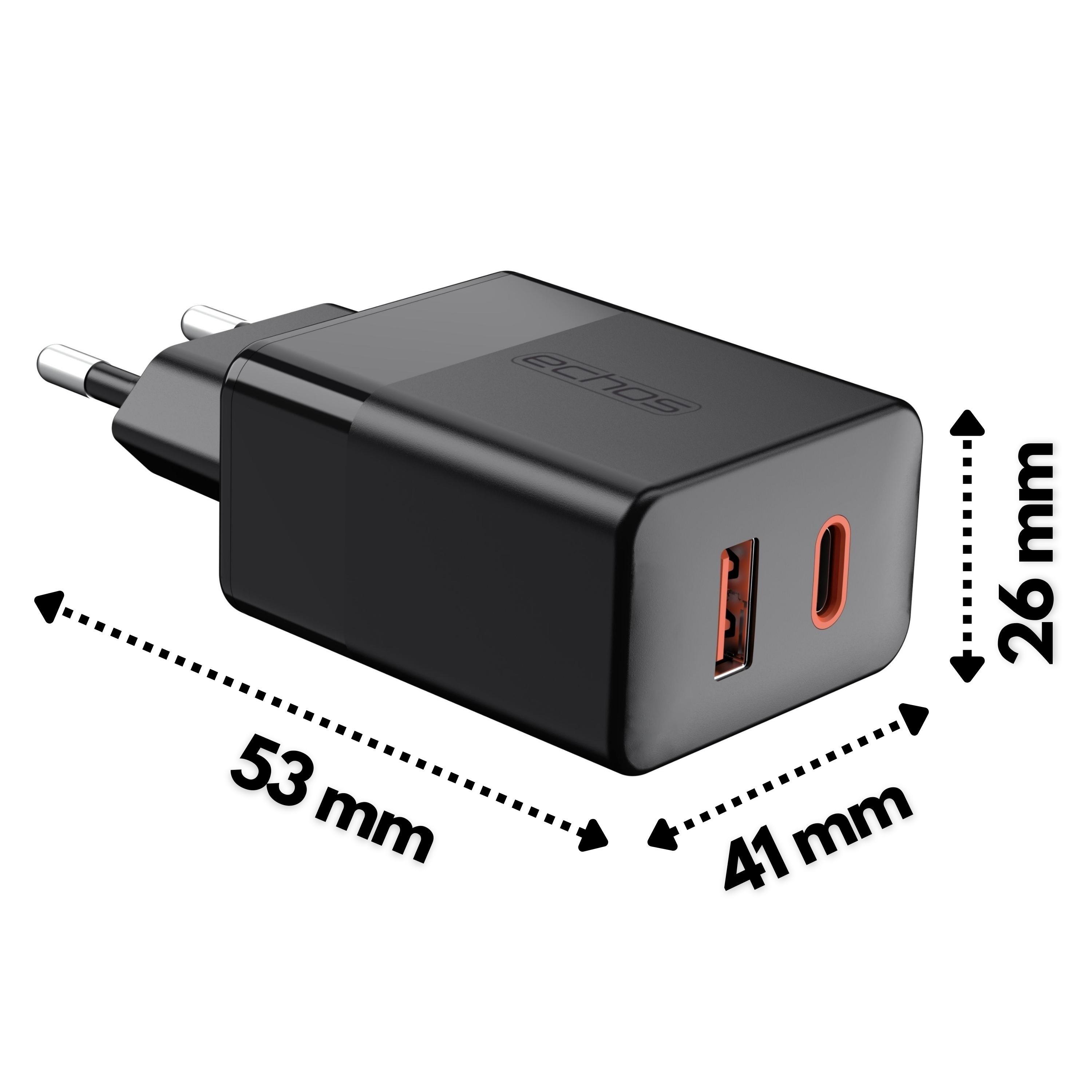 Echos 33W Dualport USB-C + USB-A Schnellladegerät | QC3.0, PD und PPS