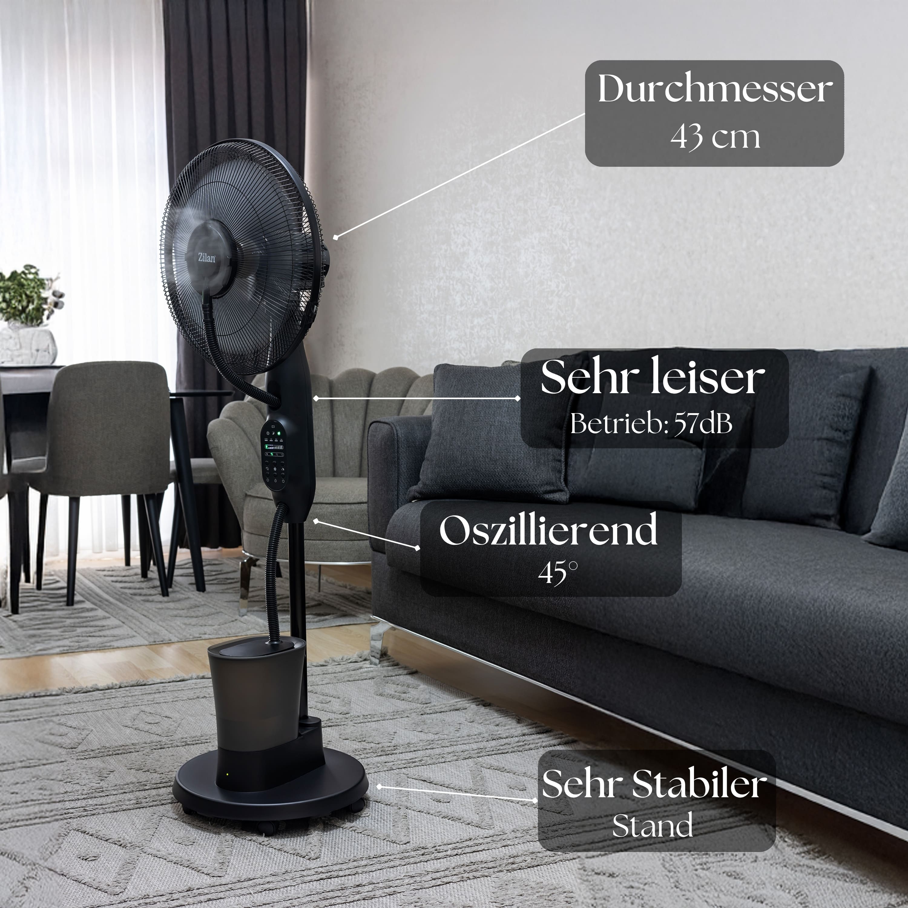 Zilan ZLN-0977 Standventilator mit Sprühsystem