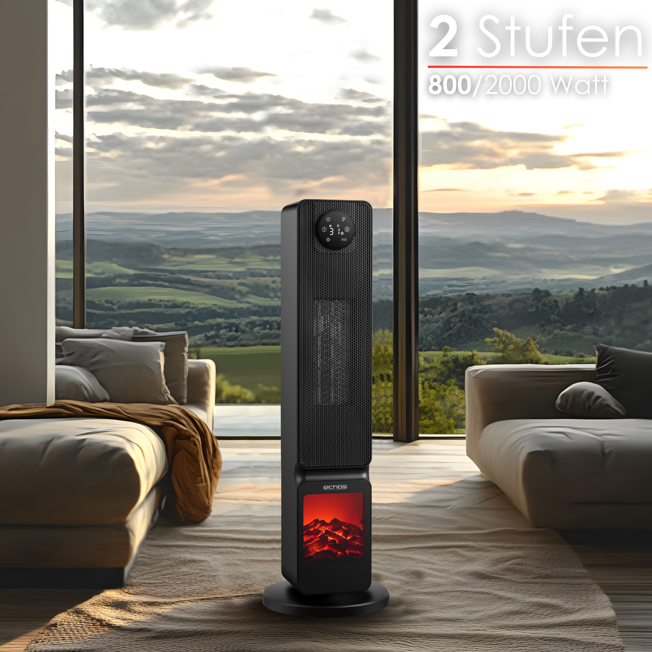 Echos Eco-1202 Heizlüfter mit Kamin und Wifi Echos Eco-1202 Heizlüfter mit Kamin und Wifi