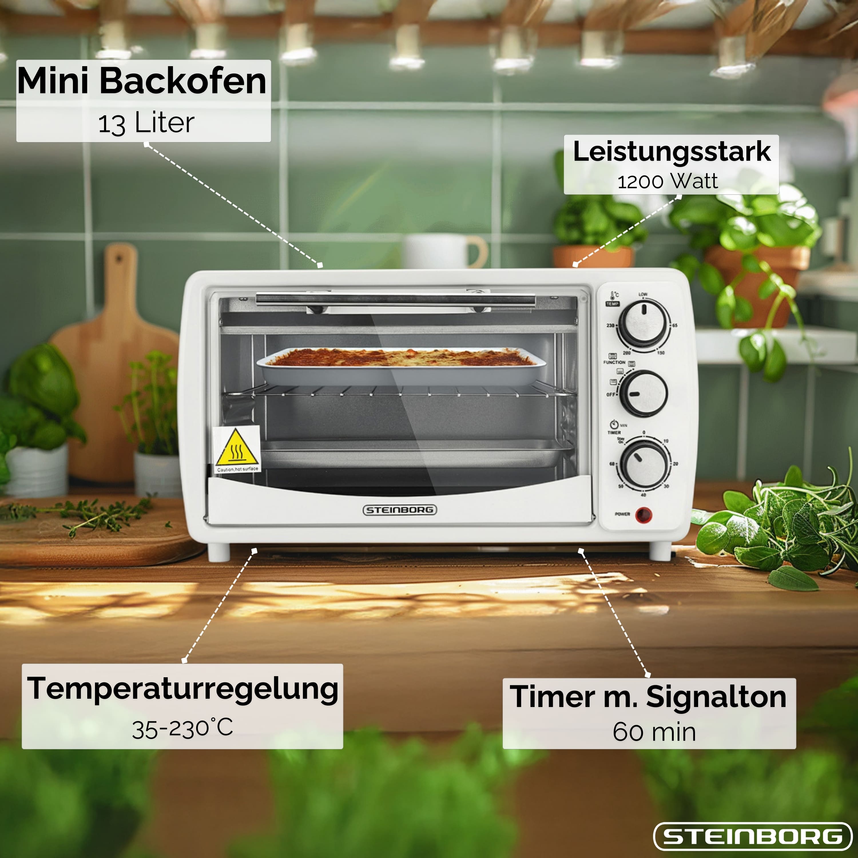 Steinborg SB-3005 WEIß Backofen 13 Liter