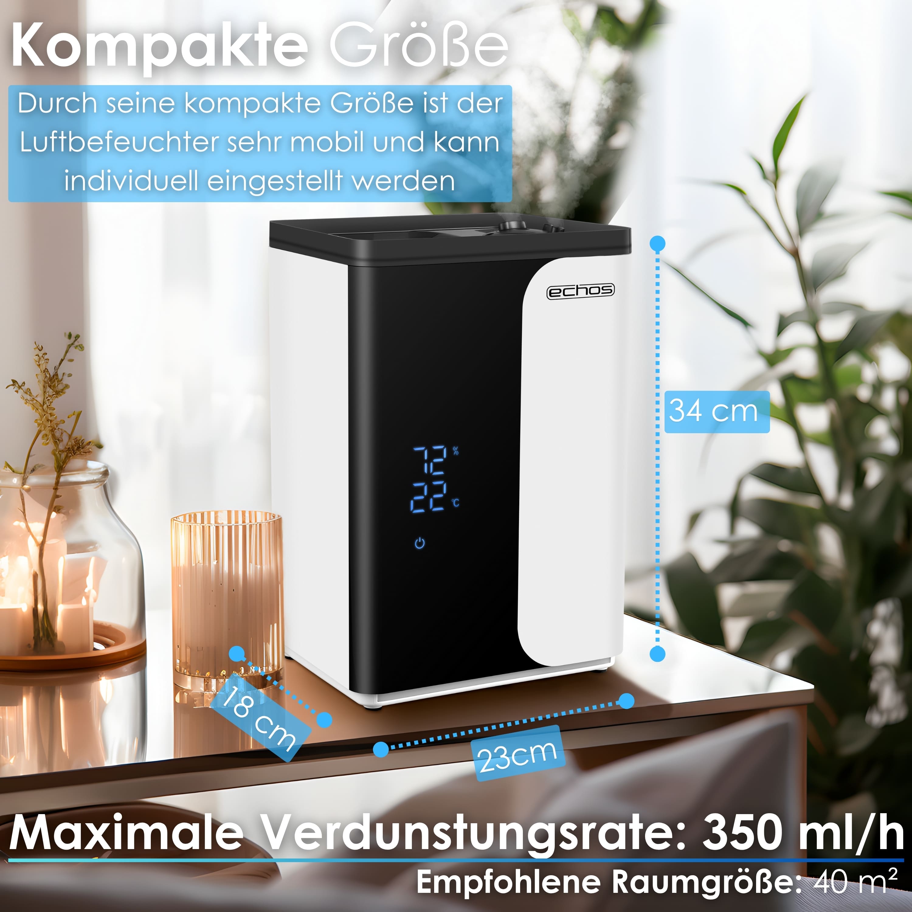 Echos Ultraschall Luftbefeuchter 5 Liter WIFI Smart Life App