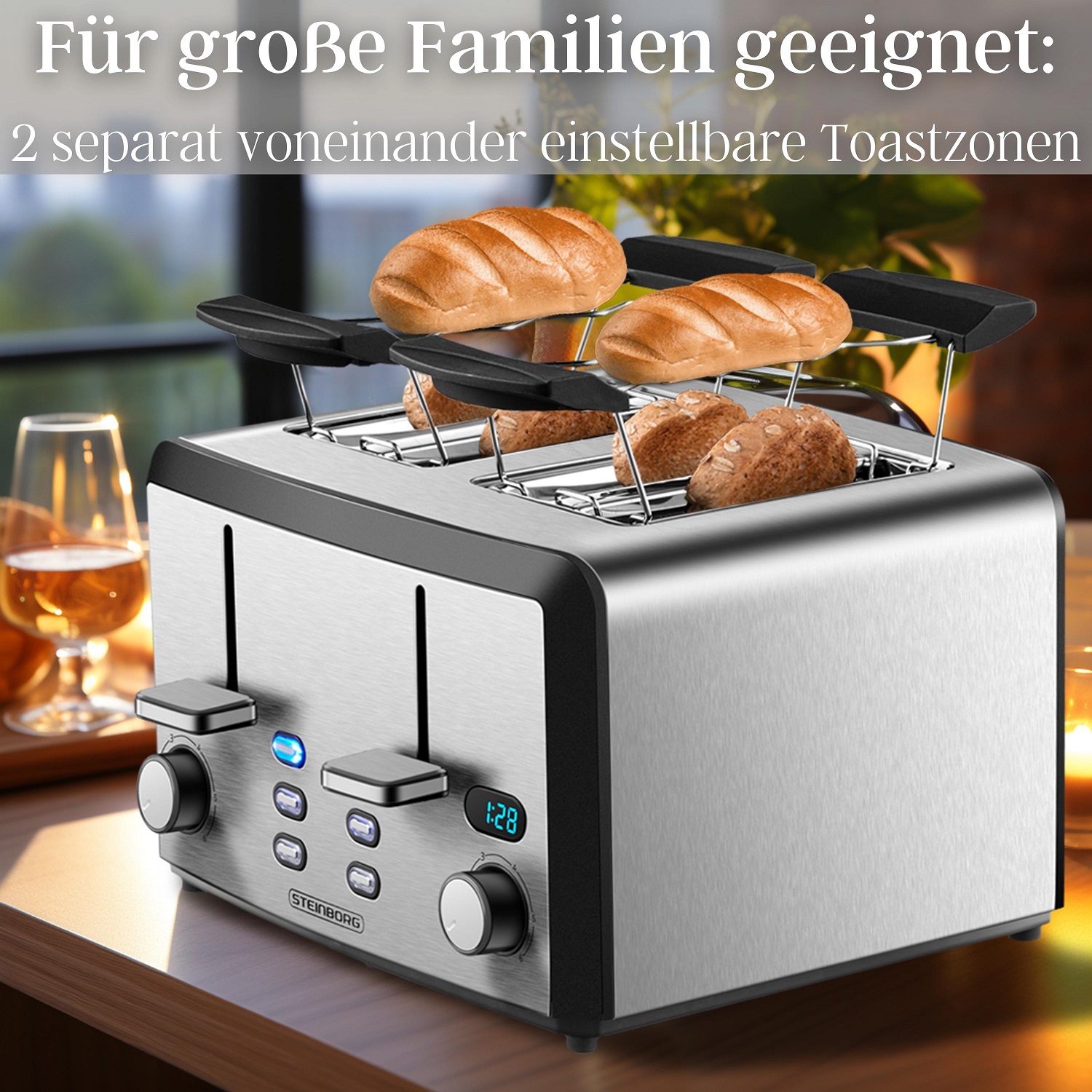Steinborg XXL Toaster 4 Toastschlitze | Toastautomat | 1600 Watt