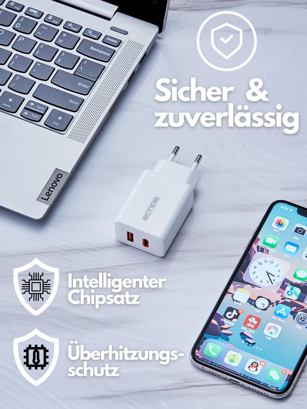 Echos Eco-4042 Dual Port Schnellladegerät 25W weiß