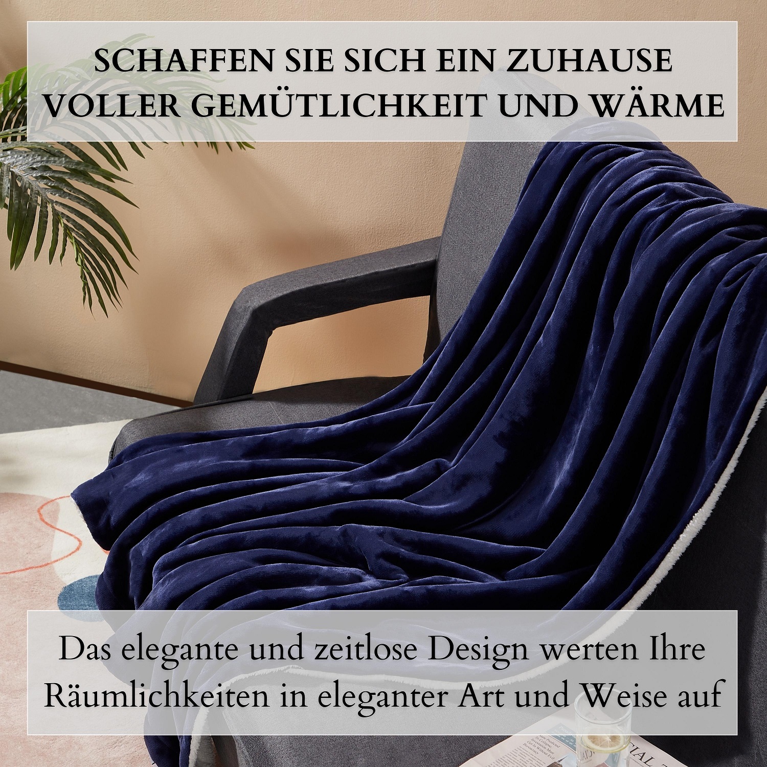 Ecosa EO-9508 Kuscheldecke 130*150cm Marine Blau+Weiß