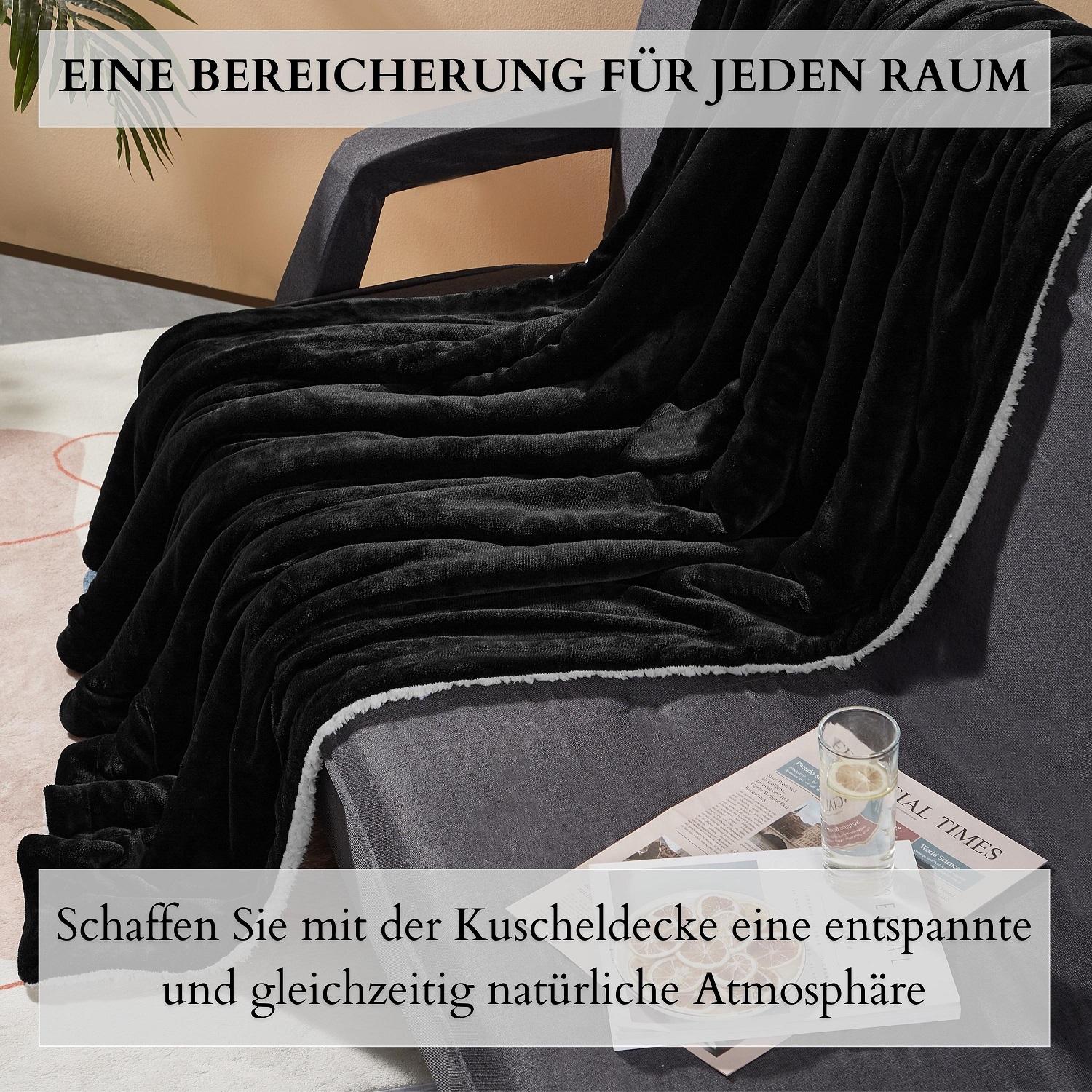 Ecosa EO-9503 Kuscheldecke 150*200cm Schwarz+Weiß