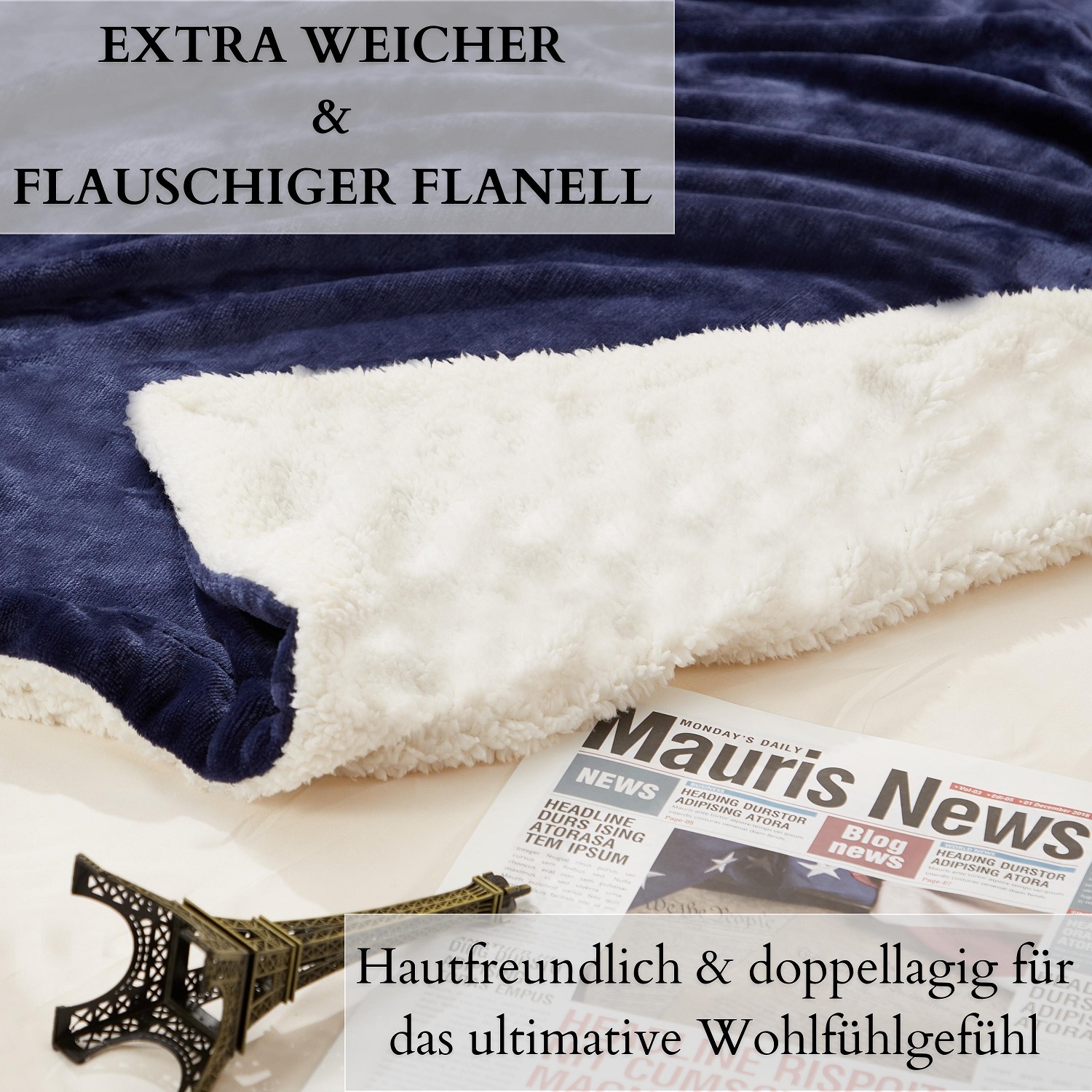 Ecosa EO-9505 Kuscheldecke 150*200cm Marine Blau+Weiß Ecosa EO-9505 Kuscheldecke 150*200cm Marine Blau+Weiß