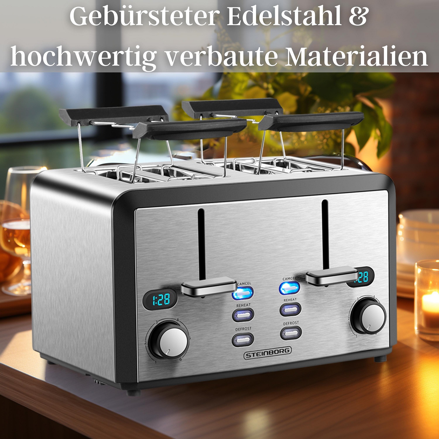 Steinborg XXL Toaster 4 Toastschlitze | Toastautomat | 1600 Watt