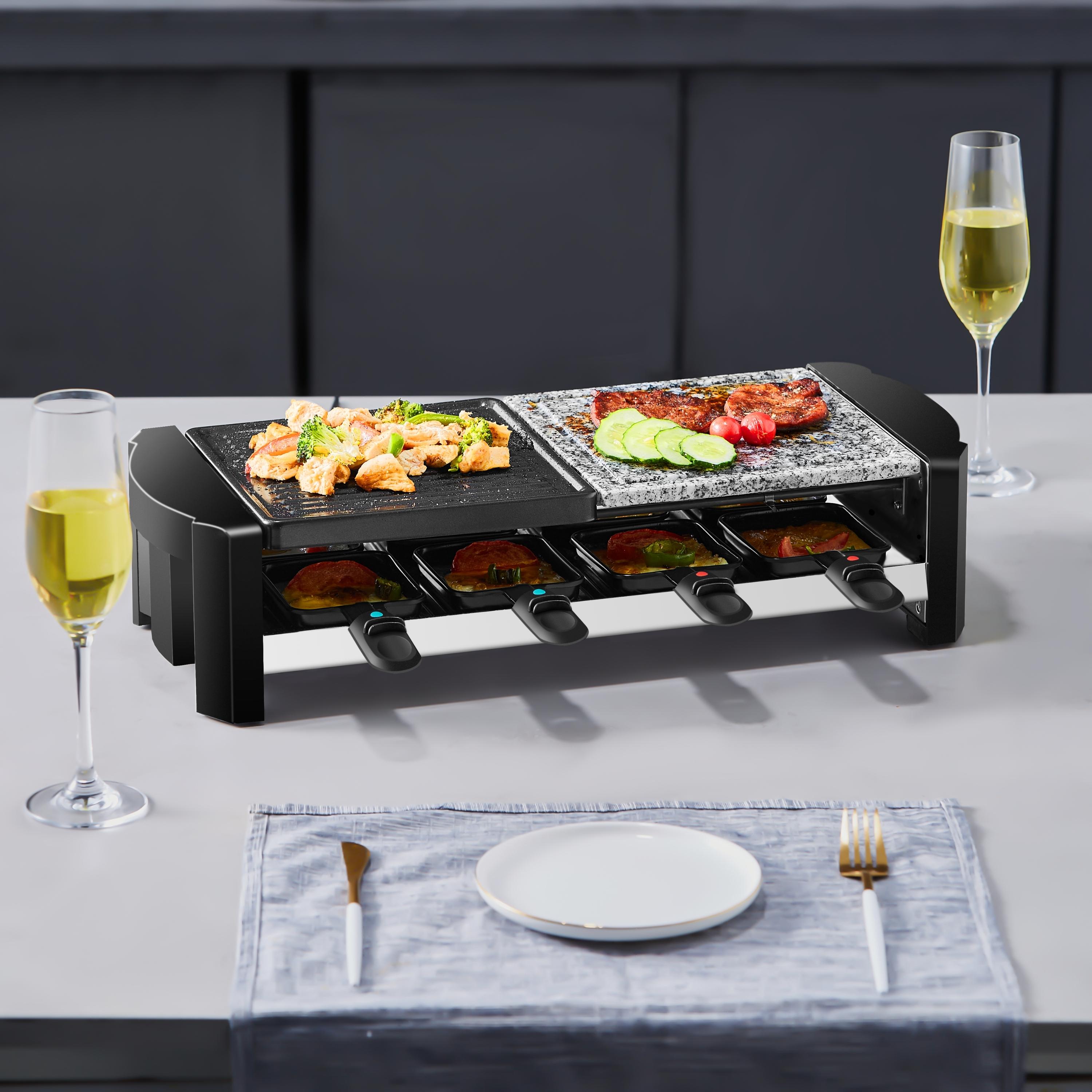 Steinborg Raclette Grill | Raclette Party Grill für 8 Personen | Mit kombinierter Grillfläche