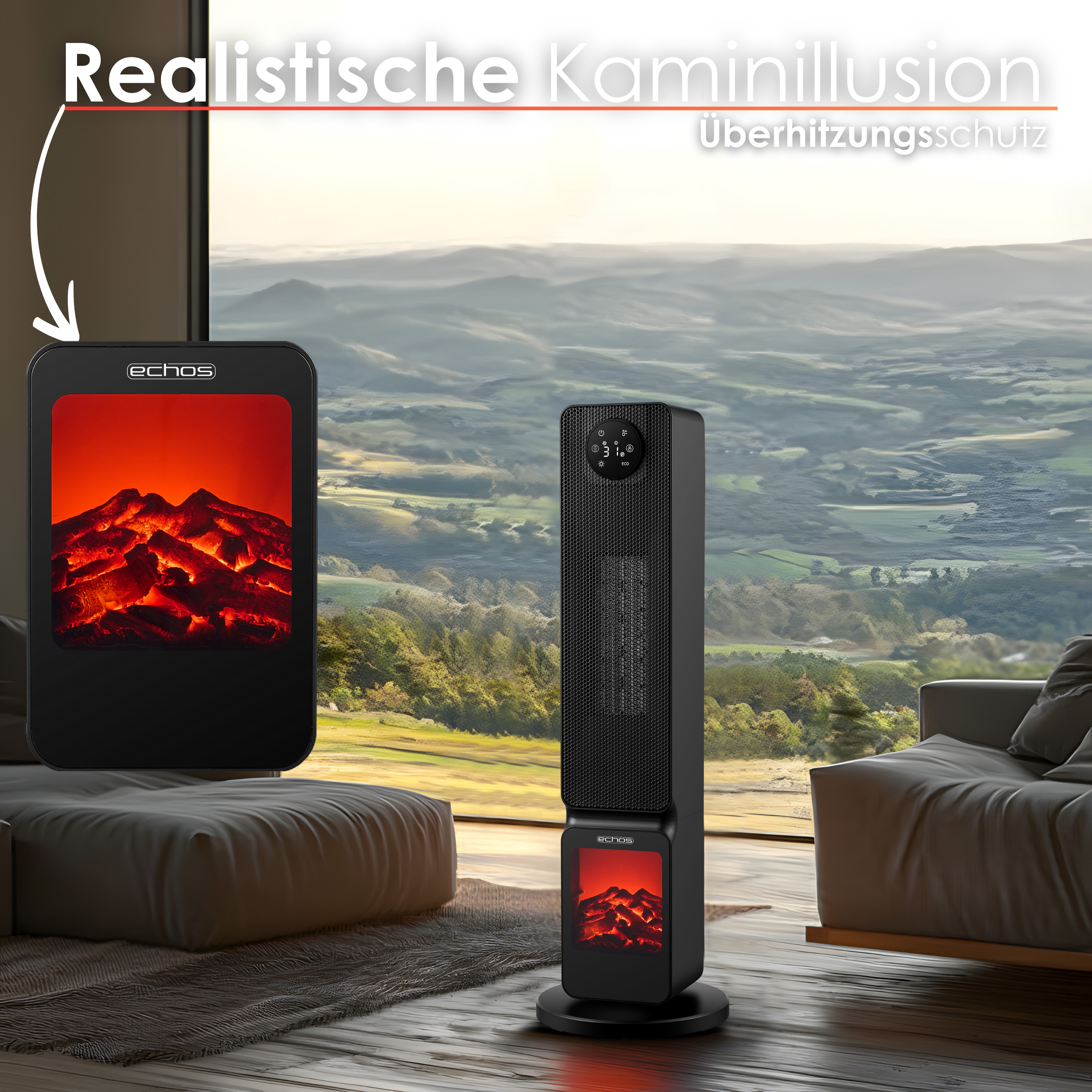 Echos Eco-1202 Heizlüfter mit Kamin und Wifi Echos Eco-1202 Heizlüfter mit Kamin und Wifi