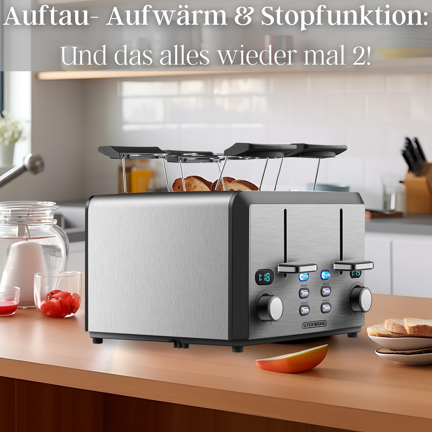 Steinborg XXL Toaster 4 Toastschlitze | Toastautomat | 1600 Watt