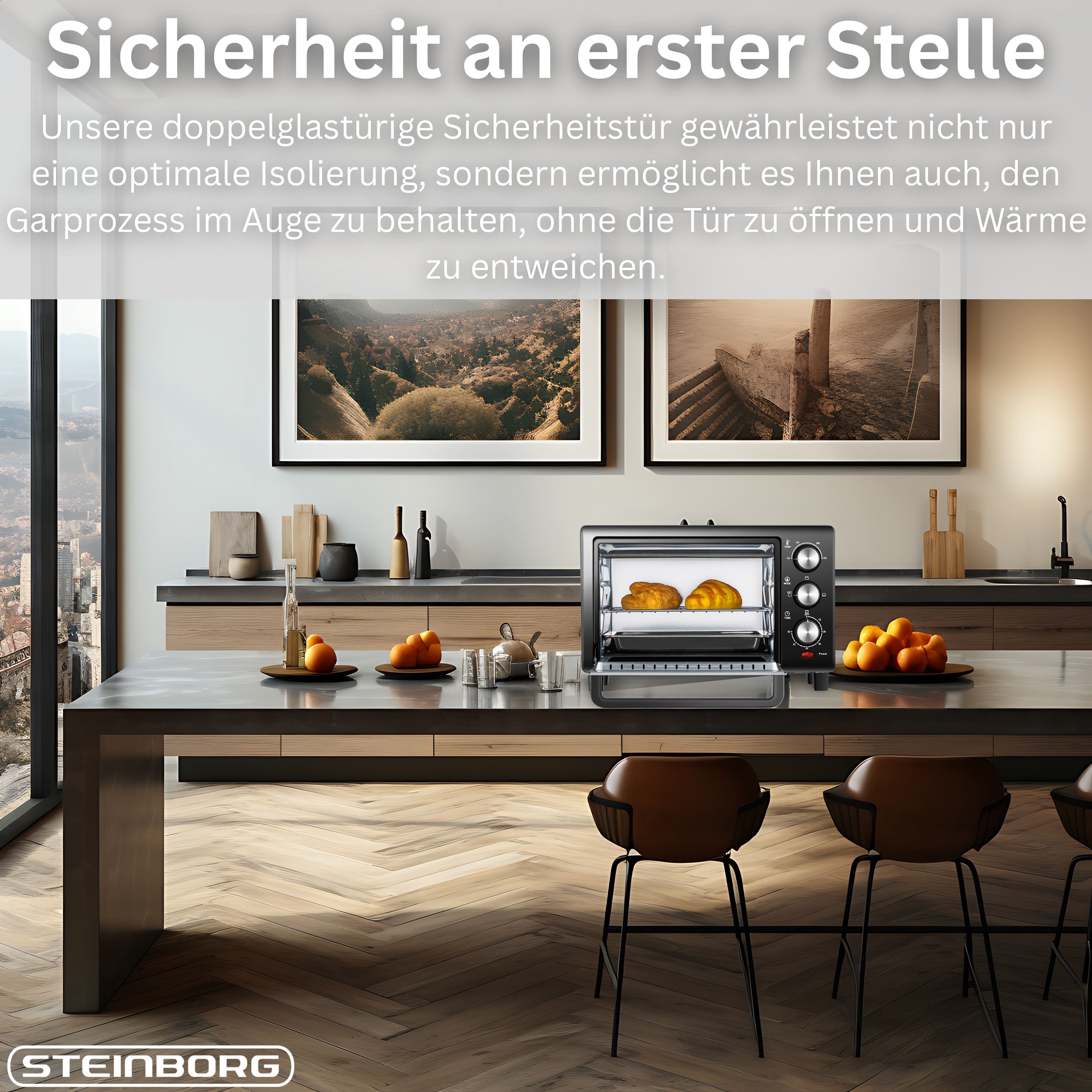 Steinborg Minibackofen 15L | 1200 Watt | 60 min Timer