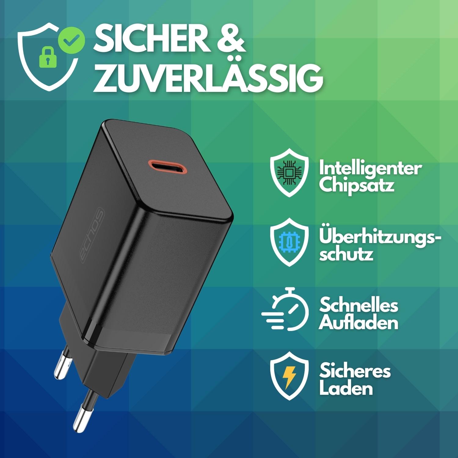 Echos Eco-4041 USB-C Schnellladegerät 20W schwarz