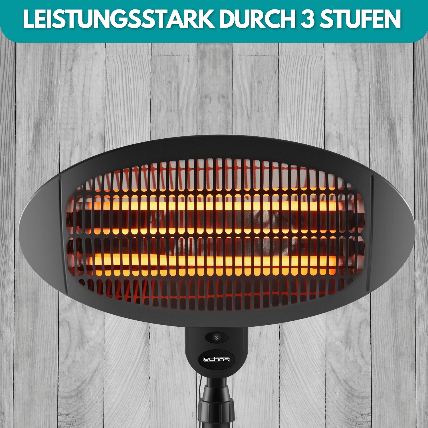 Echos Heizstrahler | Überhitzungsschutz | 3 Leistungsstufen | 650 Watt | 1350 Watt | 2000 Watt Echos Heizstrahler | Überhitzungsschutz | 3 Leistungsstufen | 650 Watt | 1350 Watt | 2000 Watt