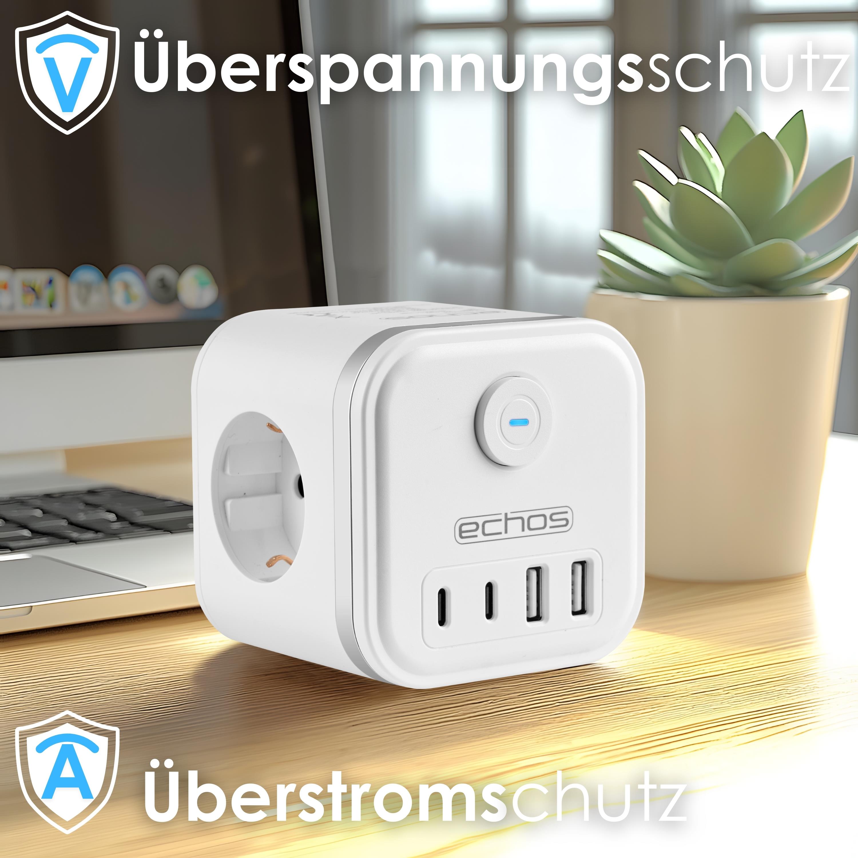 Echos Eco-4132 Steckdosenwürfel Weiß Silber ohne Kabel Echos Eco-4132 Steckdosenwürfel Weiß Silber ohne Kabel