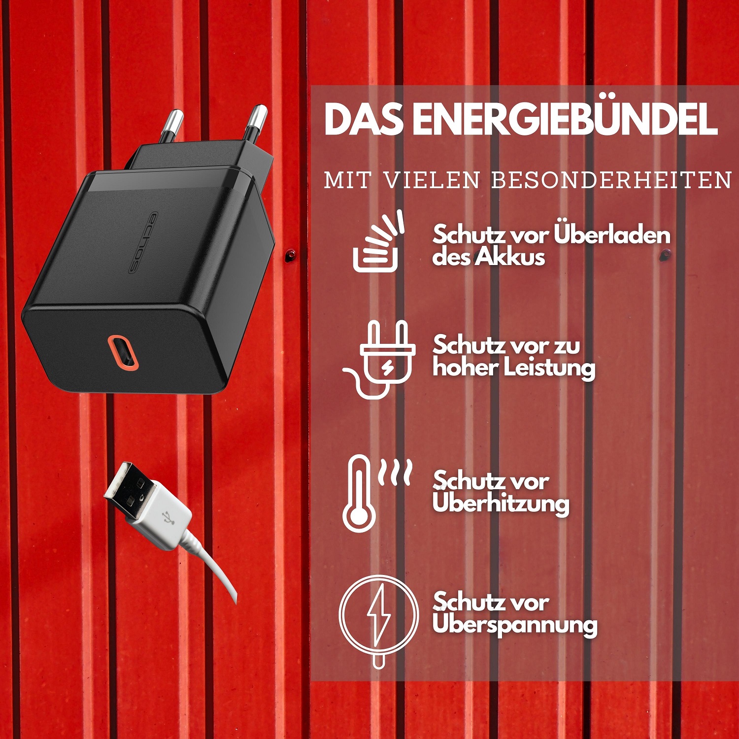 Echos Eco-4041 USB-C Schnellladegerät 20W schwarz