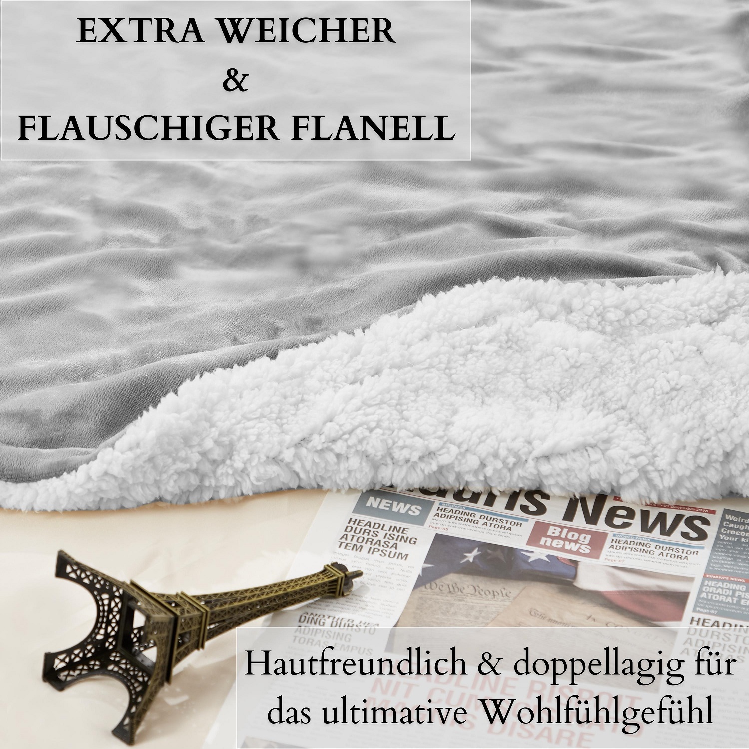 Ecosa EO-9504 Kuscheldecke 150*200cm Dunkelsilber+Weiß Ecosa EO-9507 Kuscheldecke 130*150cm Dunkelsilber+Weiß