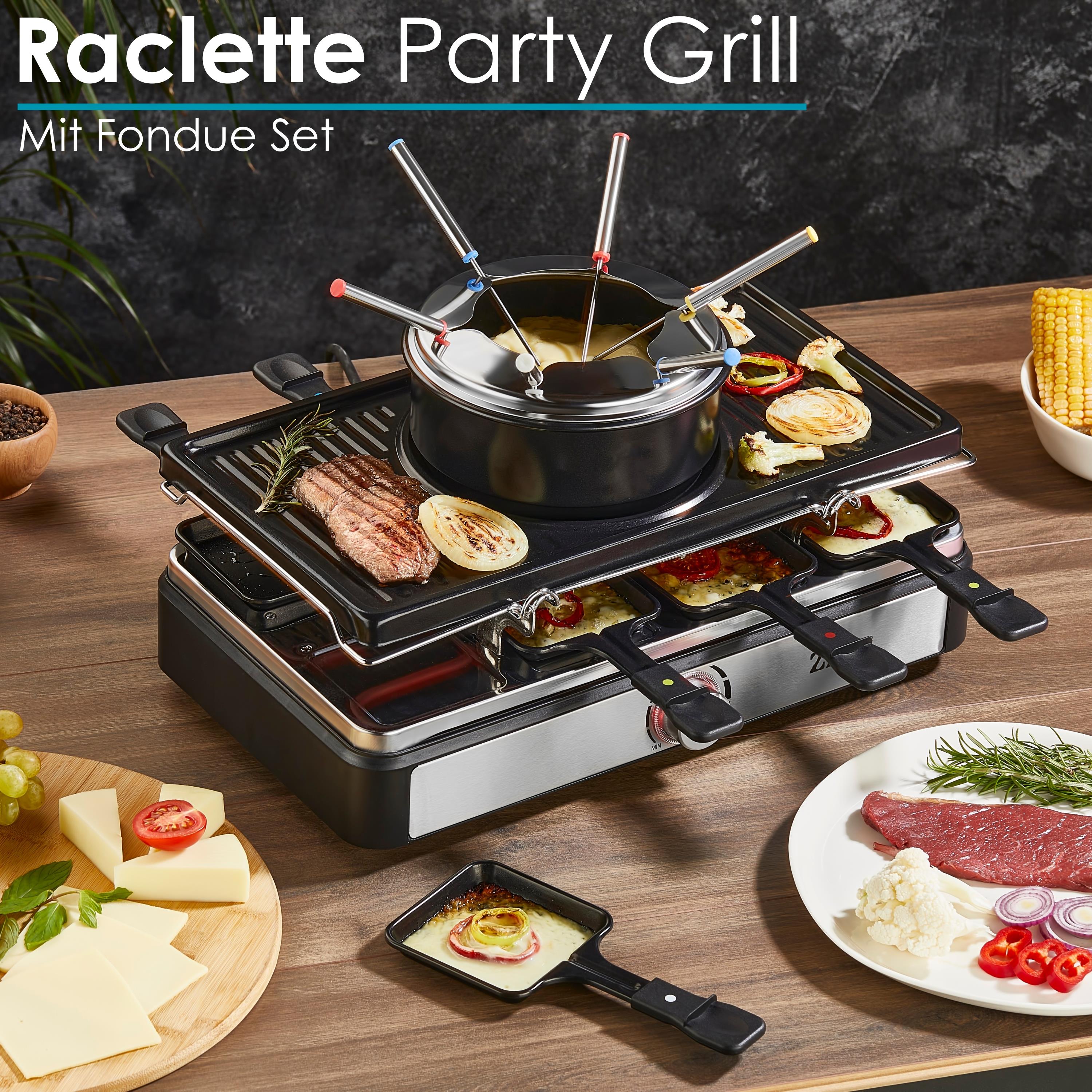 Zilan Raclette Grill mit Fondue Set | Raclette Party Grill für 8 Personen