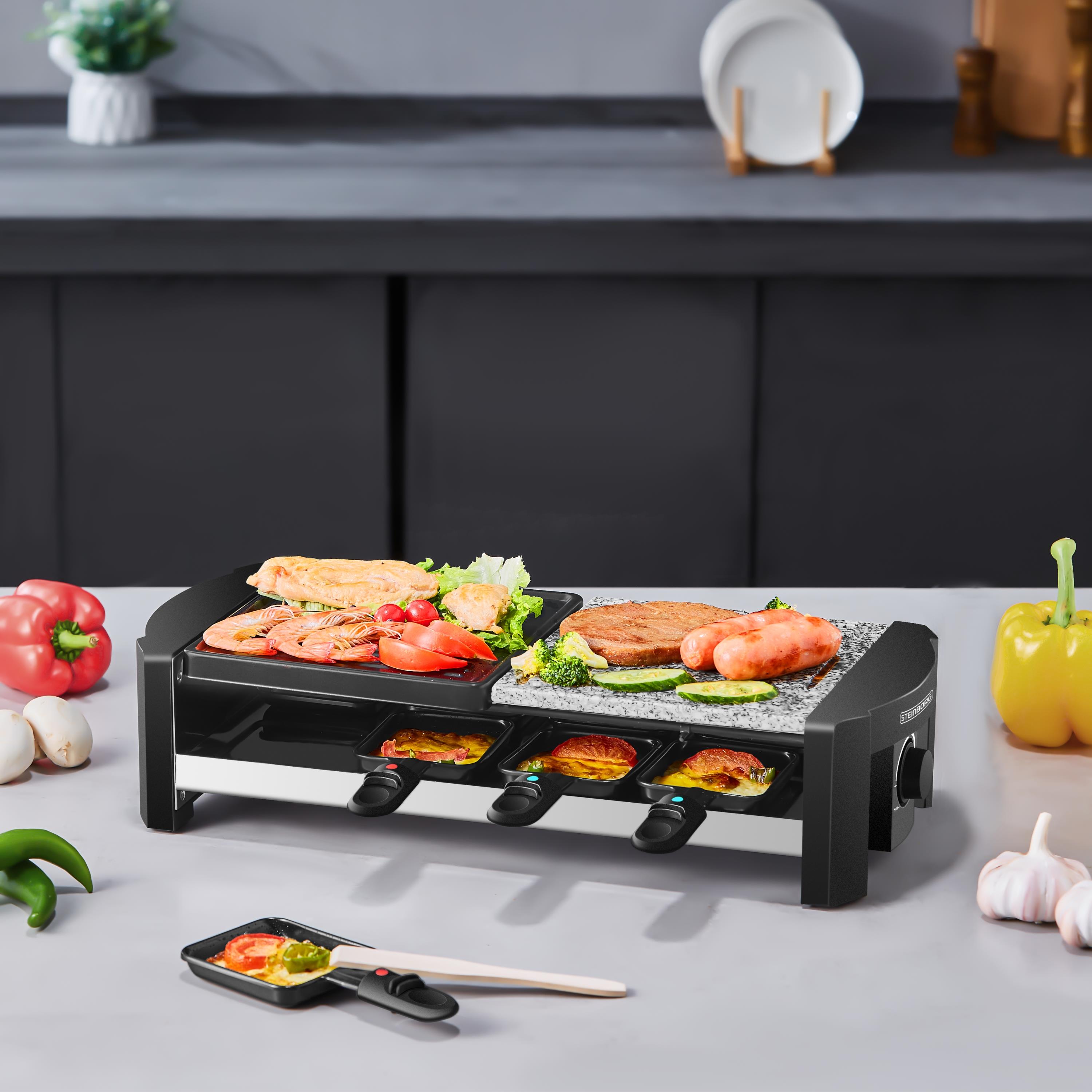 Steinborg Raclette Grill | Raclette Party Grill für 8 Personen | Mit kombinierter Grillfläche