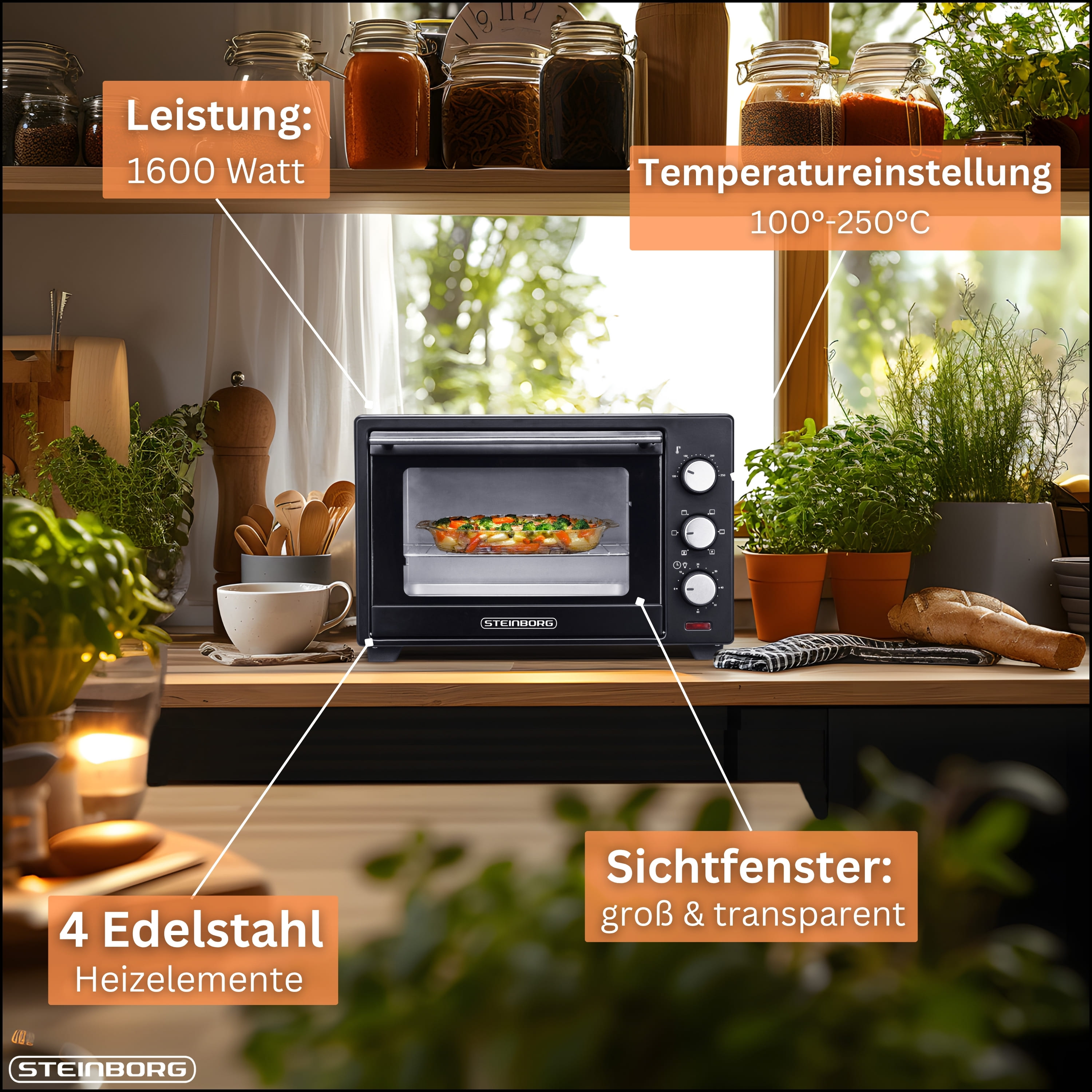 Steinborg SB-3002 Backofen 25 Liter schwarz