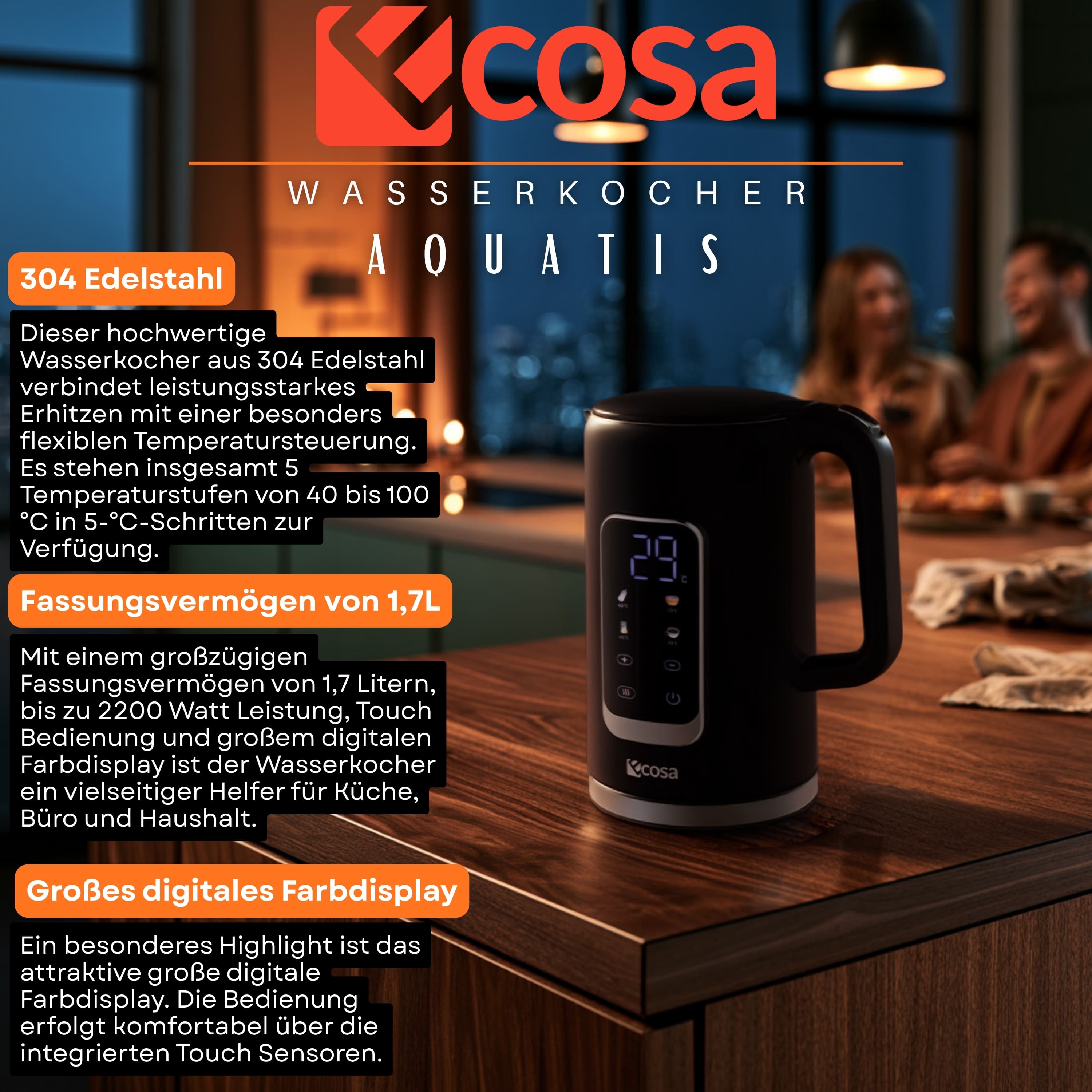 Ecosa EO-693 Wasserkocher Schwarz