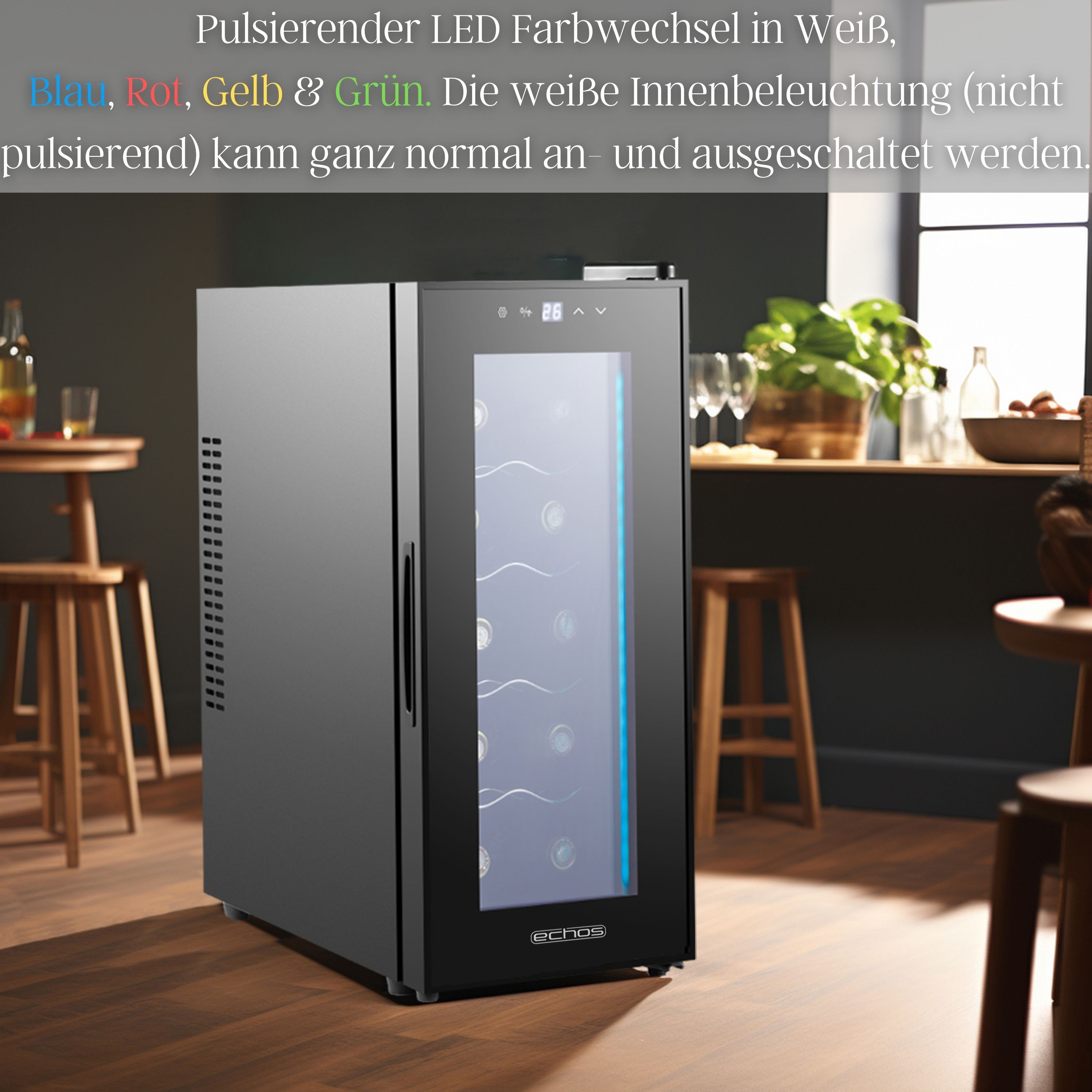 Echos Weinkühler 28 Liter | 10 Flaschen | Glastür Echos Weinkühler 28 Liter | 10 Flaschen | Glastür