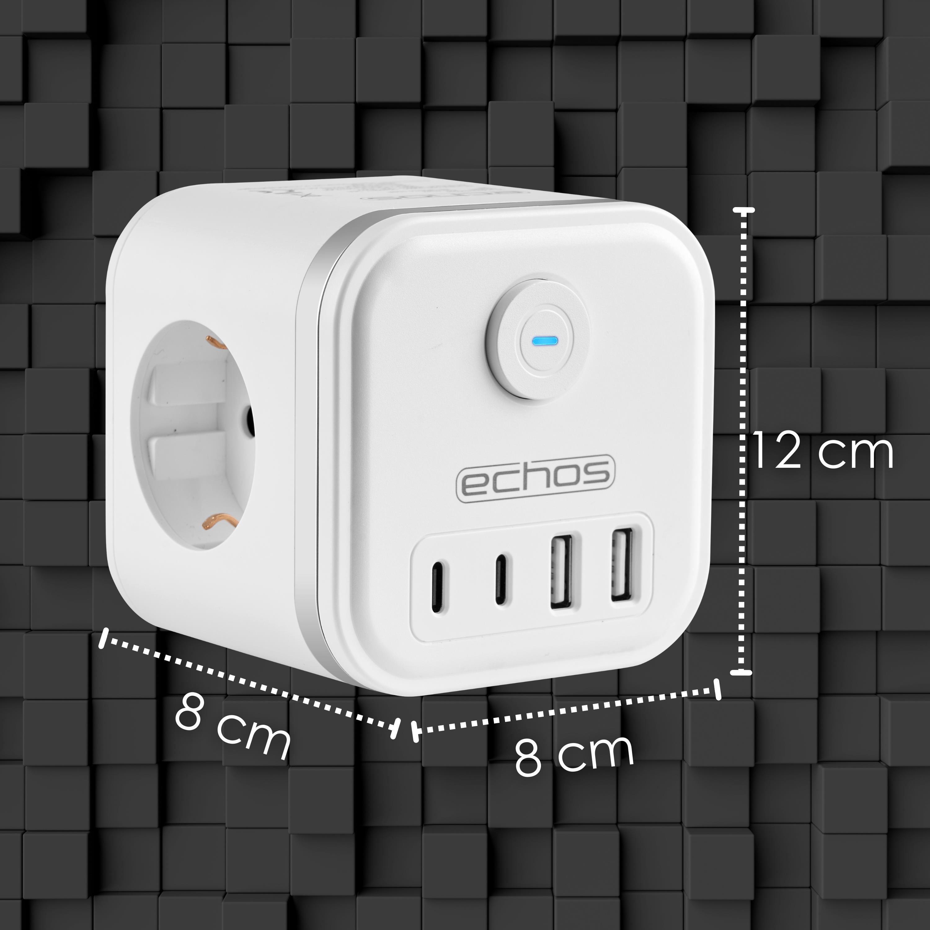 Echos Eco-4132 Steckdosenwürfel Weiß Silber ohne Kabel Echos Eco-4132 Steckdosenwürfel Weiß Silber ohne Kabel