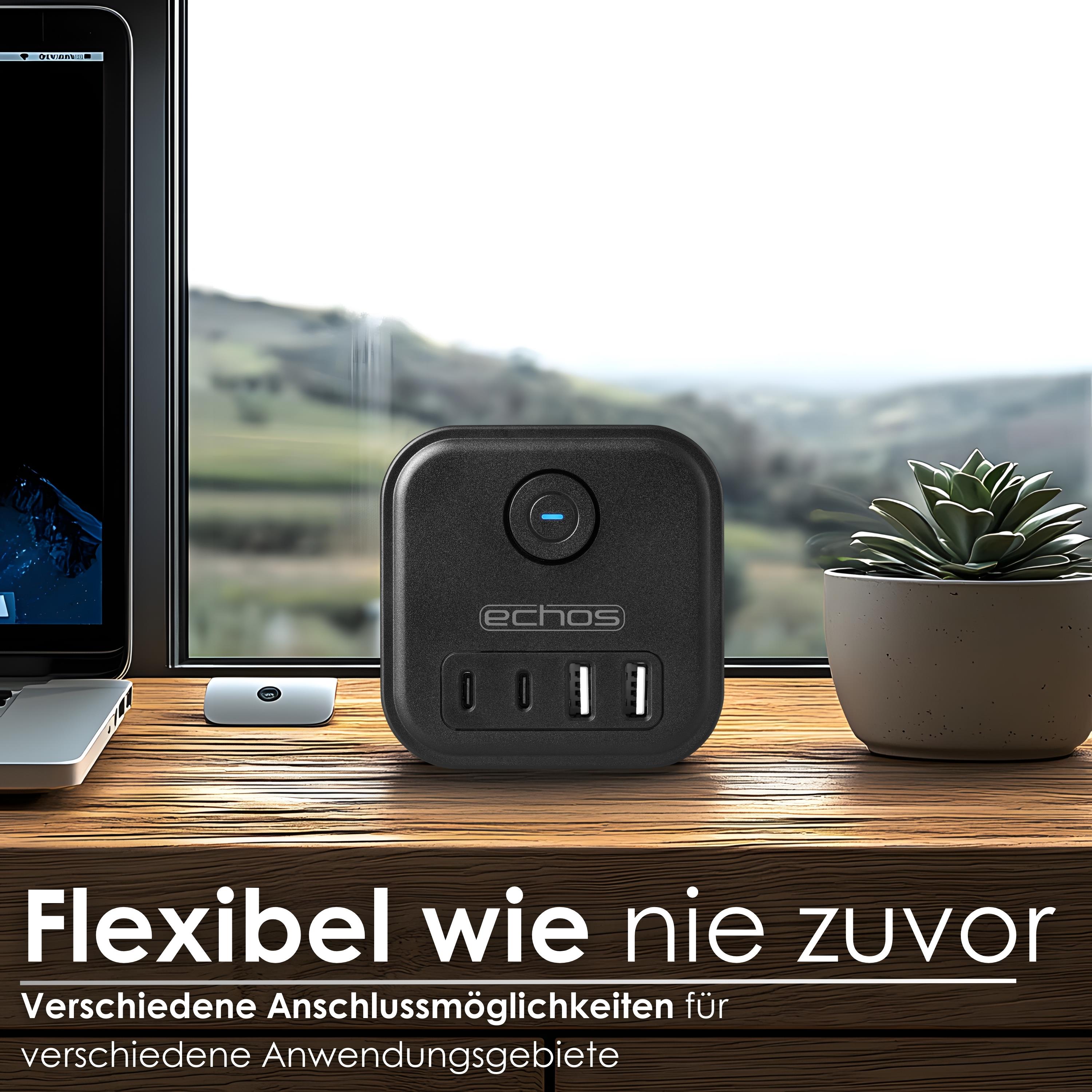 Echos Eco-4133 Steckdosenwürfel Schwarz Silber ohne Kabel