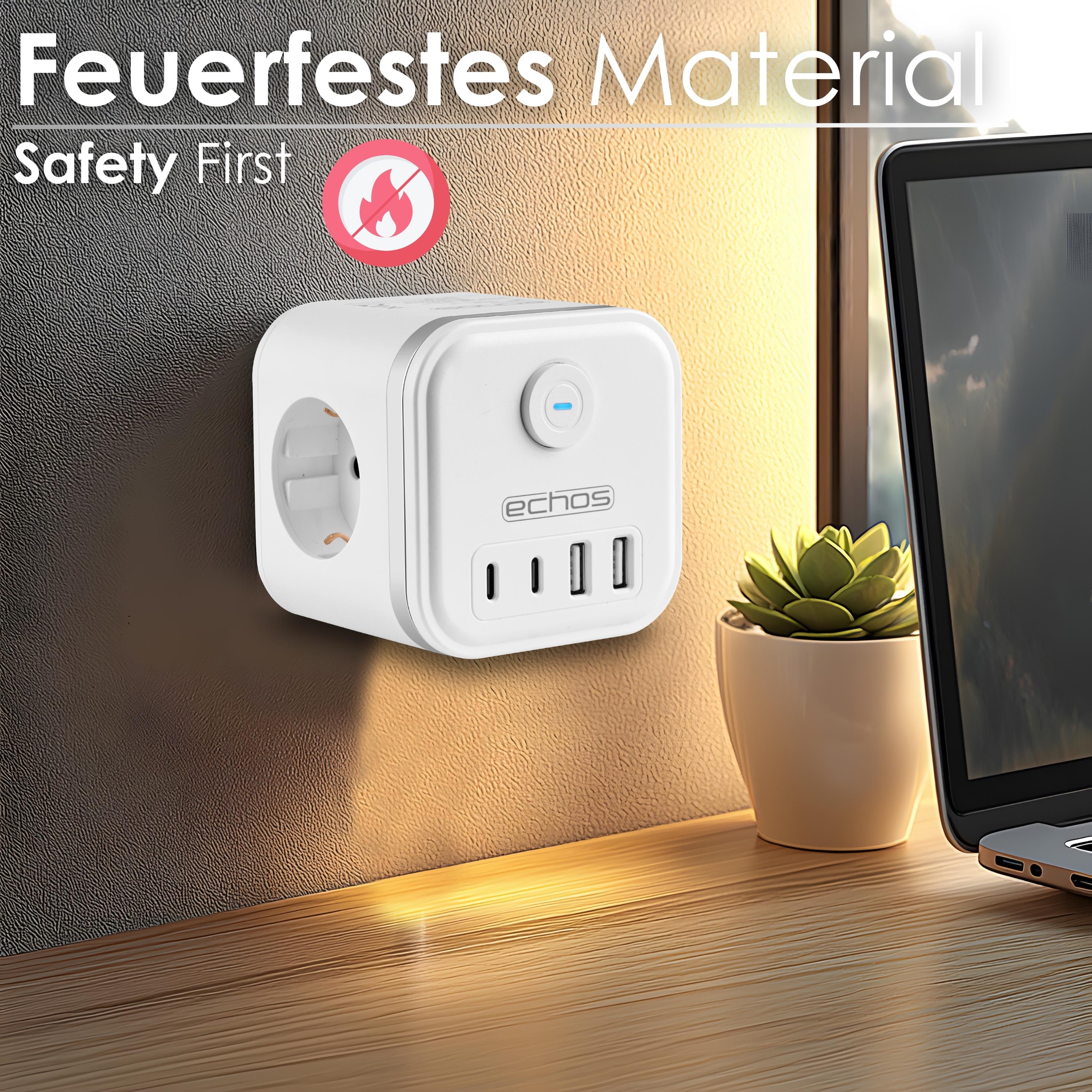 Echos Eco-4132 Steckdosenwürfel Weiß Silber ohne Kabel Echos Eco-4132 Steckdosenwürfel Weiß Silber ohne Kabel