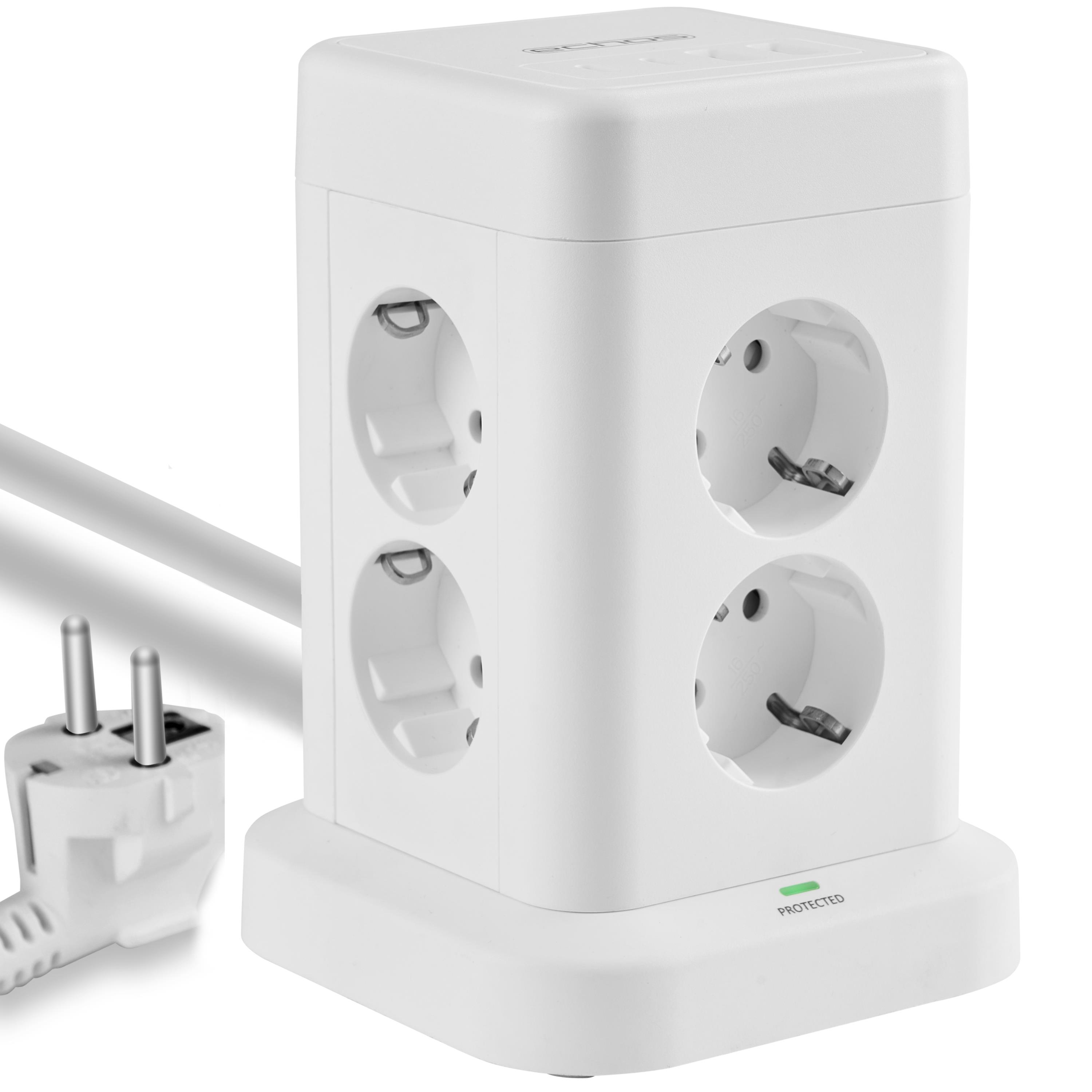 Echos Eco-4135 Steckdosenturm Weiß mit Kabel